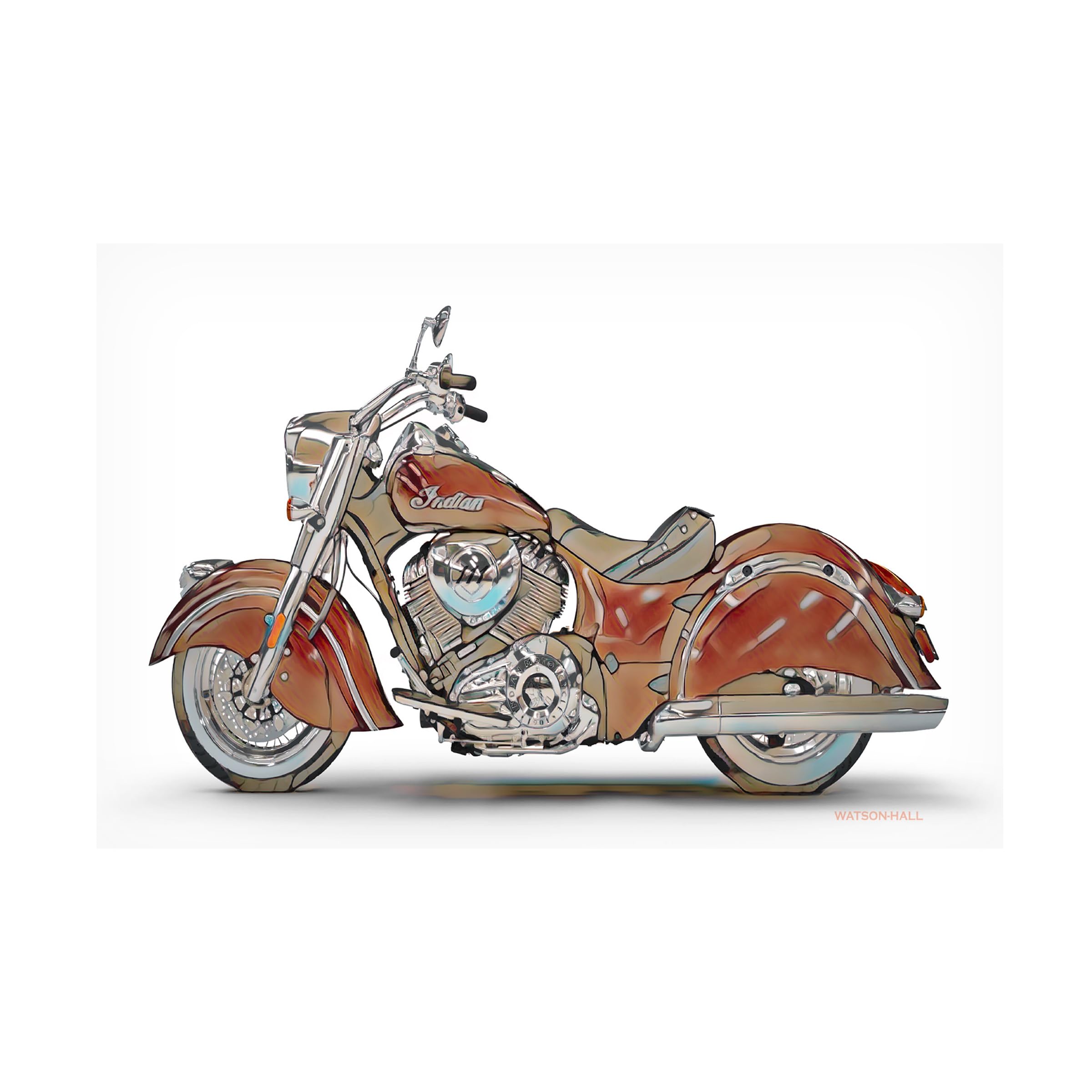 Trademark Fine Art 'Indian Chief Classic Motorcycle' Canvas Wall Art Print by Watson-Hall - Perfect for Home Decor, Man Cave, Office & Motorcycle Enthusiast Gifts