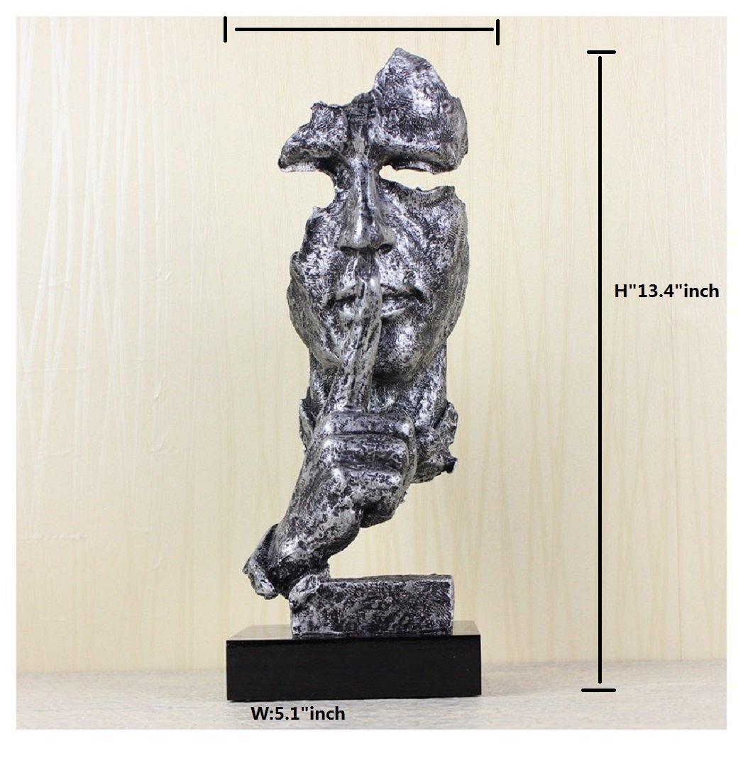 Creative Abstract The Thinker Statue - Silver Silence Face & Hand Sculpture for Office Desk Decor | Modern Home & Office Decorations | Perfect Gift for Art Lovers & Thinkers