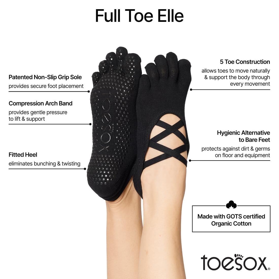 Toesox Women’s Non-Slip Yoga Socks for Pilates & Barre