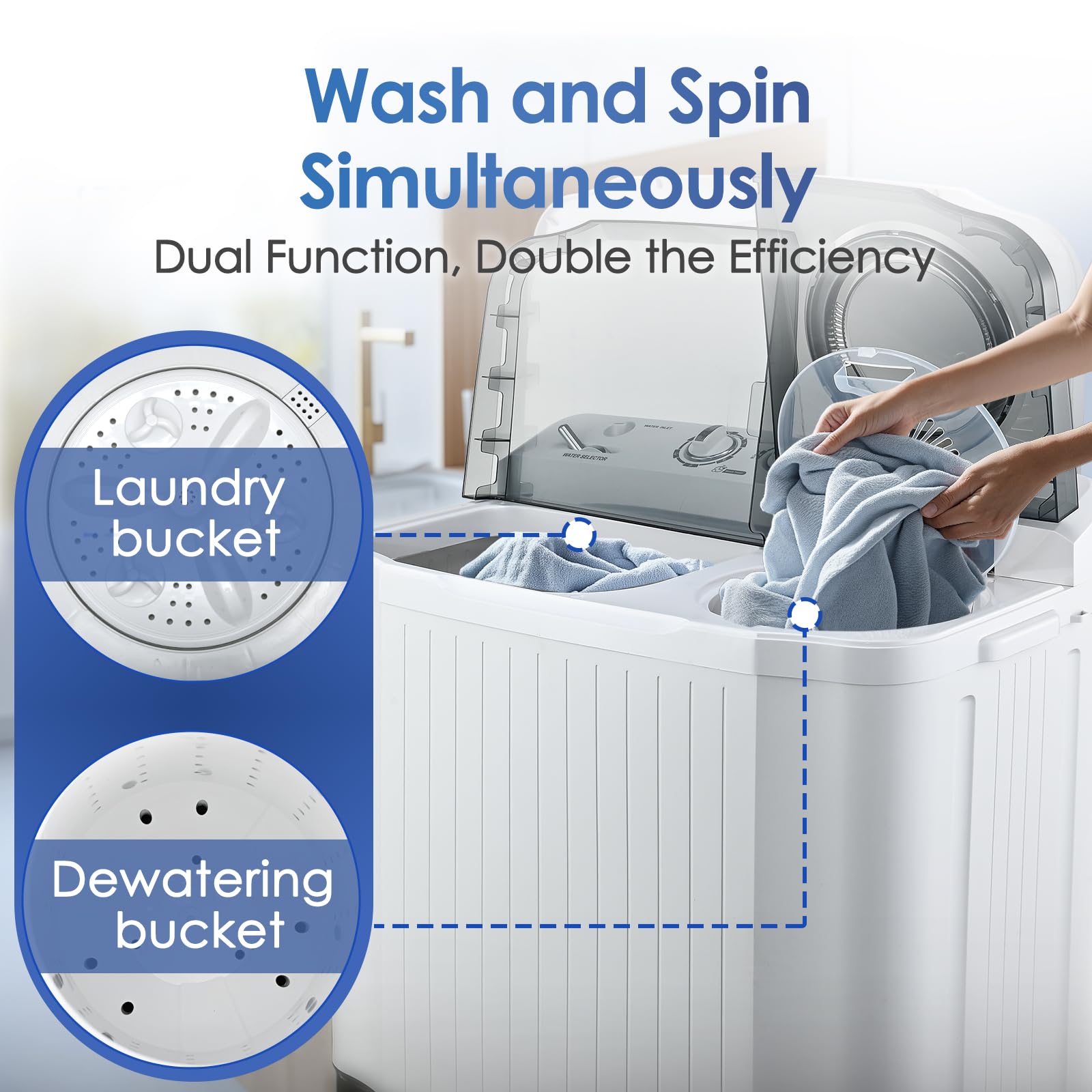 Portable Twin Tub Washing Machine - 28 Lbs Capacity (18 Lbs Washer + 10 Lbs Spinner) Compact Laundry Washer Dryer Combo for Apartments, Dorms, RVs & Camping - Perfect for Small Spaces, Travel & Off-Grid Living