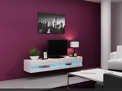 LIDO Gloss TV Stand - Modern White Entertainment Center for Living Room, Bedroom & Home Theater - 60 Inch TV Console with Storage Shelves