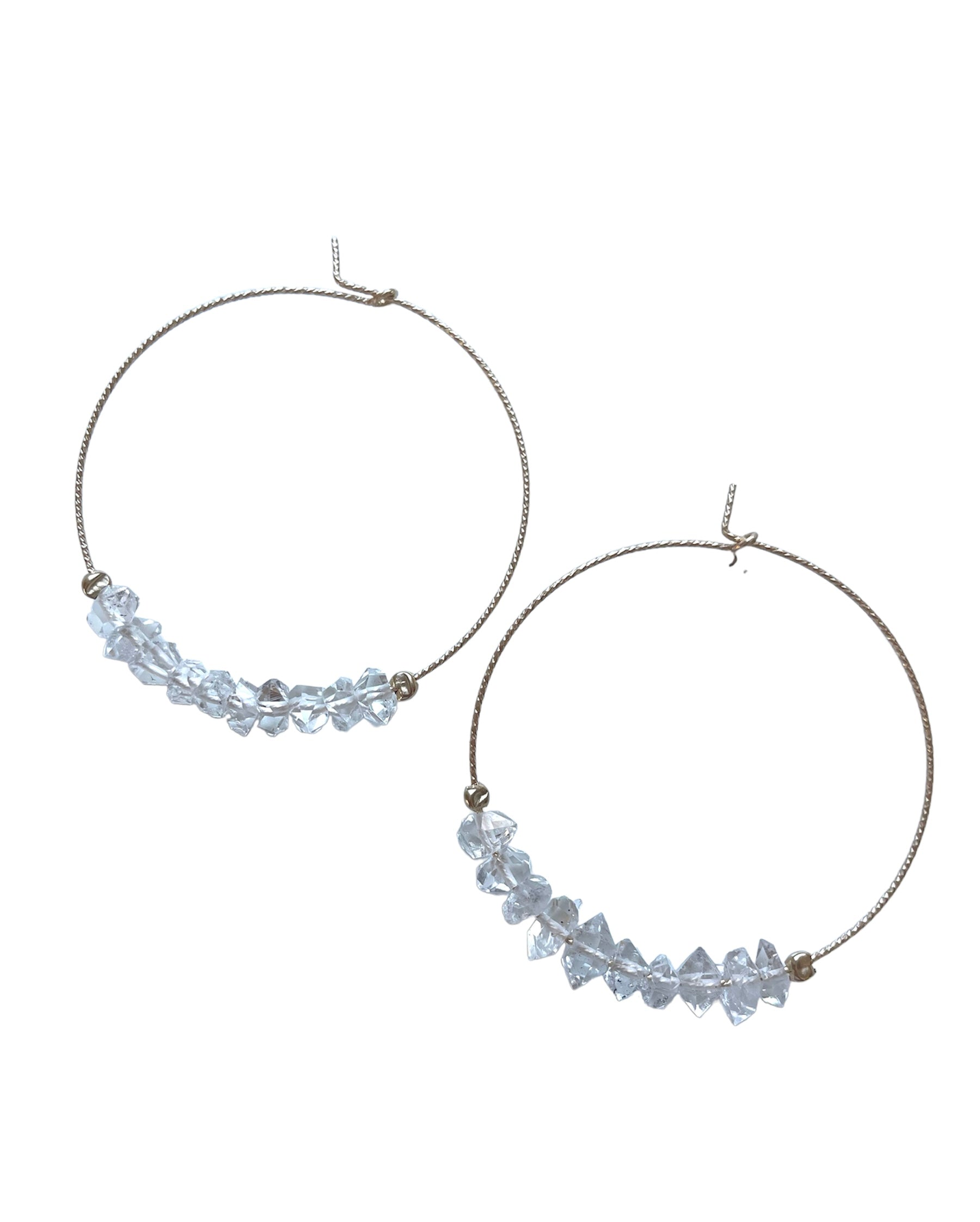 Stylish Thin Herkimer Diamond Hoops Earrings for Women - 14K Gold Plated Minimalist Dainty Studs - Perfect for Everyday Wear, Office & Special Occasions