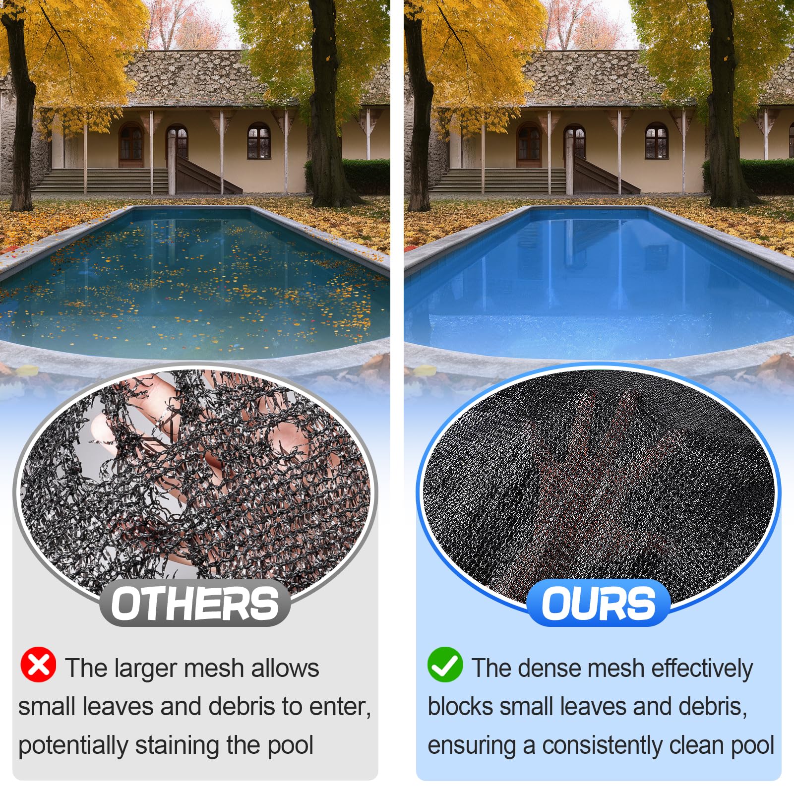 **Heavy Duty Rectangle Pool Leaf Net Cover - Reinforced Grommets & Fine Mesh for 18x36ft Inground/Above Ground Pools - Sun Protection & Debris Catcher for Backyard, Garden, and Swimming Pool Maintenance**