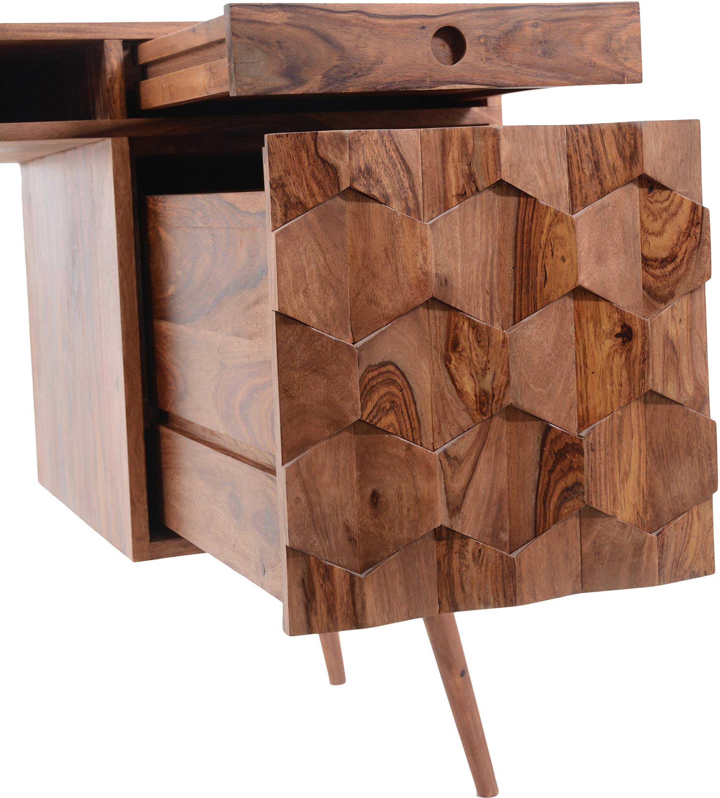 Moe's Home Collection Sheesham Wood O2 Desk - Natural Finish Modern Writing Desk for Home Office, Study & Workspace