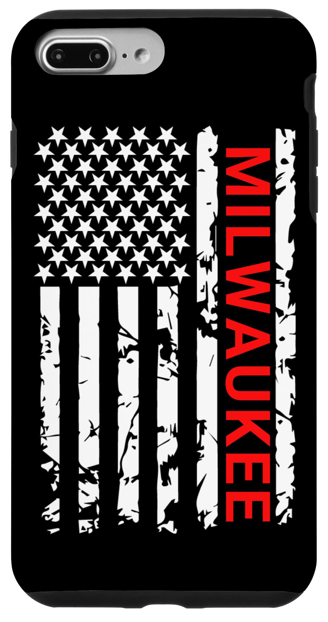 iPhone 7 Plus/8 Plus Case - Milwaukee USA Flag Design in Black & White - Durable Protective Cover for Everyday Use & Travel