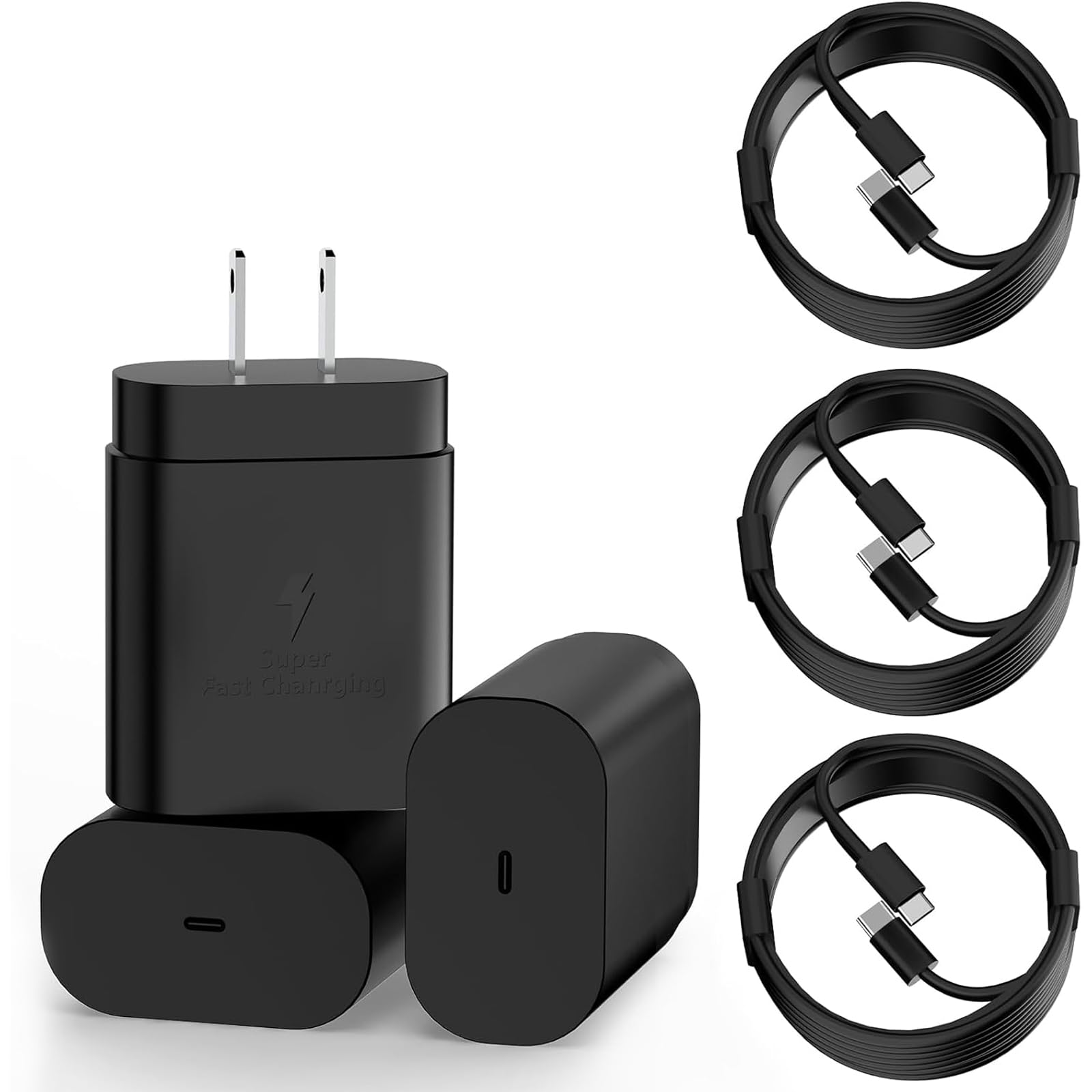 3-Pack USB C Wall Charger with 6FT USB C to C Cable - 25W Fast Charger Block for iPhone 15/14/13, Samsung Galaxy S24/S23/S22/S21, Note 20, Android Phones - Perfect for Home, Office & Travel Charging