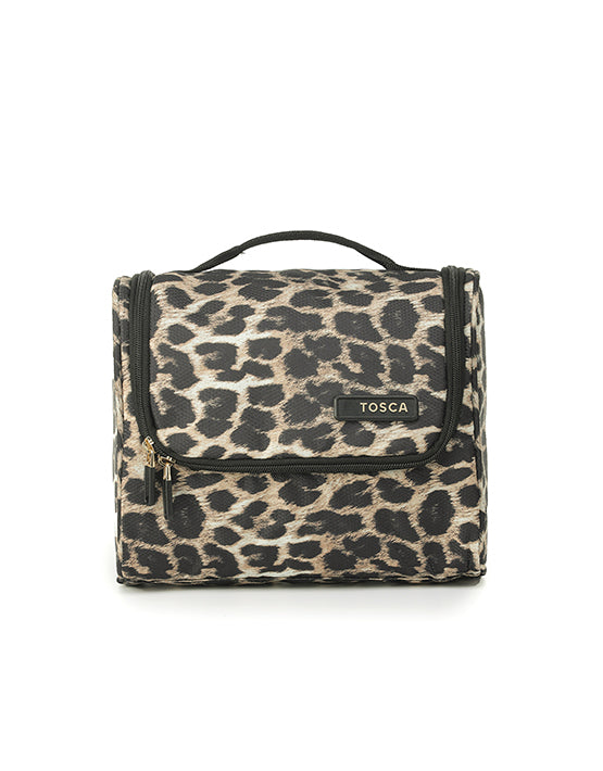 Tosca SO LITE Hanging Wetpack Leopard Print - Lightweight Travel Makeup Bag for Women, Perfect for Gym, Beach & Vacation Essentials | Waterproof Cosmetic Organizer