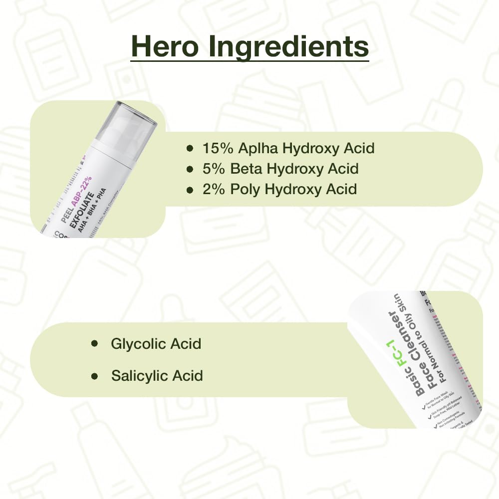 Cos-IQ Complete Skincare Kit for Oily Skin - SPF 50 Sunscreen, ABP 22% Exfoliating Peel, Niacinamide Serum, AirGel Moisturizer & FC-1 Face Wash | Oil Control, Acne Treatment & Daily Sun Protection | Perfect for Combination to Oily Skin Types