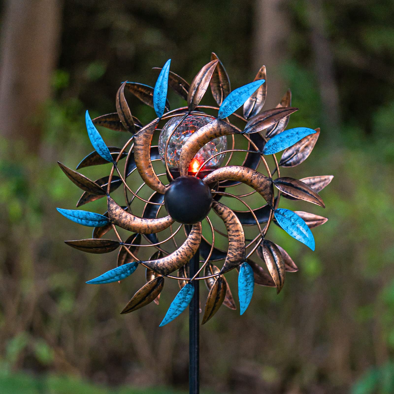 Solar Powered Metal Stake Yard Spinners - Color Changing LED Glass Ball Wind Spinner for Outdoor Garden & Lawn Decor | Weatherproof Solar Garden Spinner with Light for Patio, Yard, Backyard, and Landscape Decoration