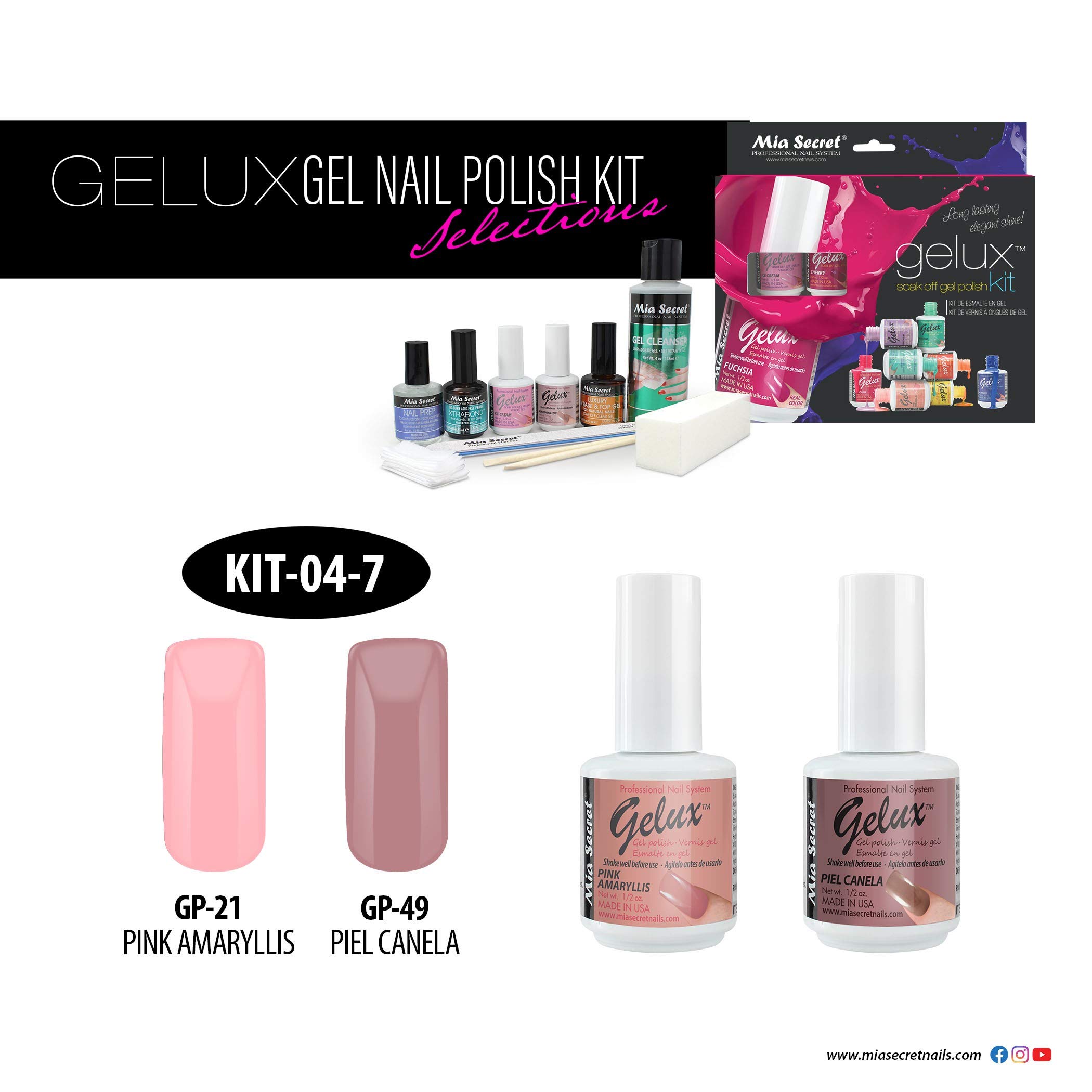 Mia Secret Professional Nail System Gelux Nail Polish Kit - Pink Amaryllis & Piel Canela Colors | Long-Lasting Gel Polish for Manicures & Pedicures | Salon-Quality DIY Nail Art at Home