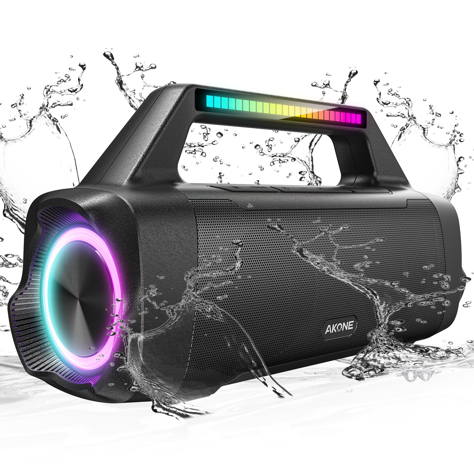 AKONE Bluetooth Speaker Wireless Portable with LED Lights - 100dB Loud 80W Peak Stereo Sound, Bass Boost, Long Battery Life - Perfect for Outdoor Parties, Camping & Beach Trips