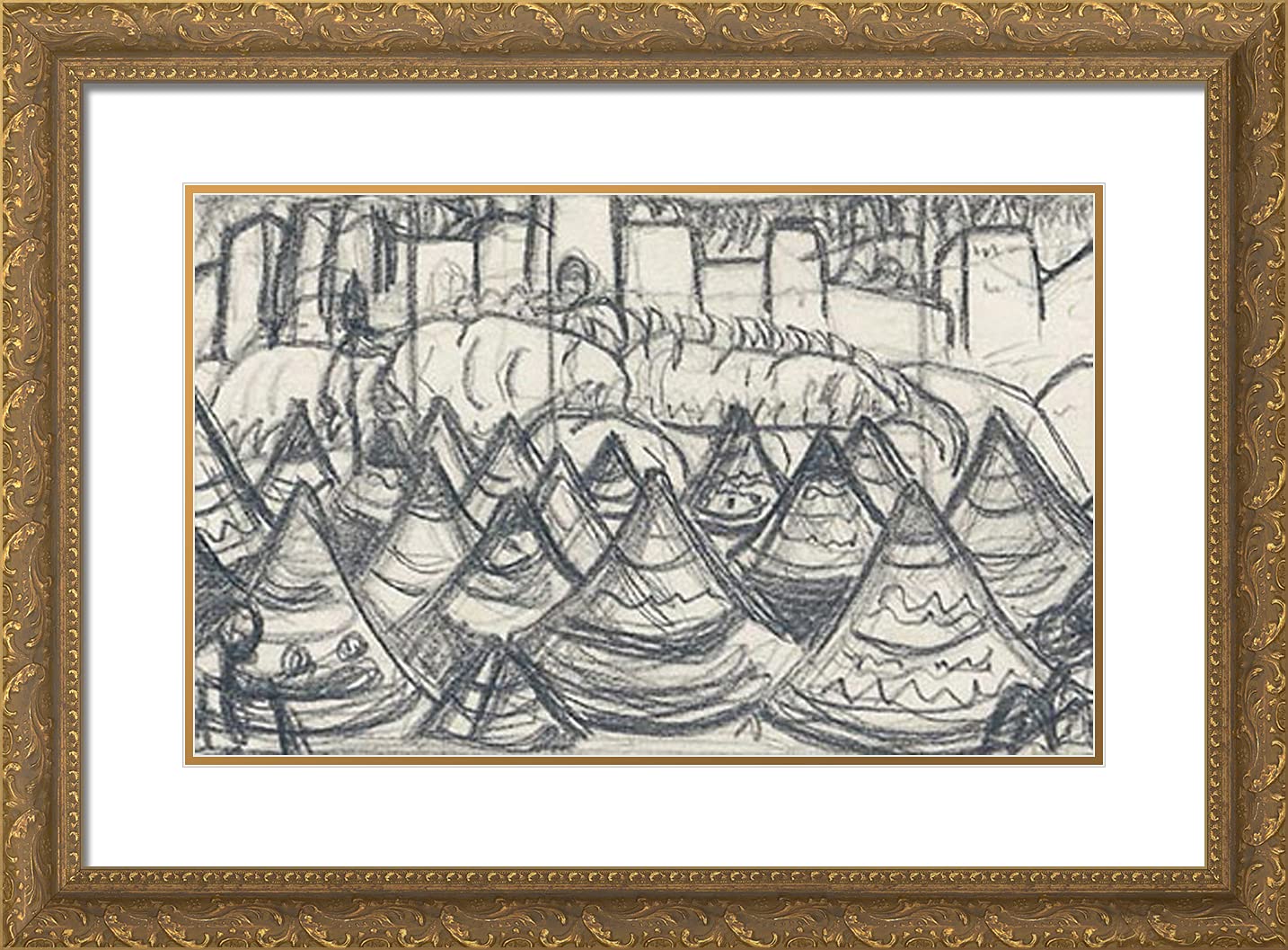 Nicholas Roerich 'Tents' 24x18 Gold Ornate Framed Art Print with Double Matting - Premium Wall Decor for Living Room, Bedroom & Office