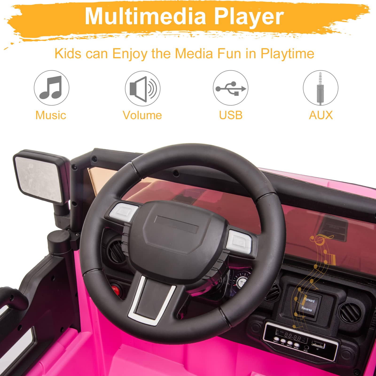 **12V Kids Ride On Truck with 2.4G Remote Control - Electric Ride-On Car for Ages 3-5 | 3 Speed Modes, Spring Suspension, LED Lights, Horn, Music Player & Seat Belts - Pink | Perfect for Indoor & Outdoor Play, Birthday Gifts & Toddler Fun**