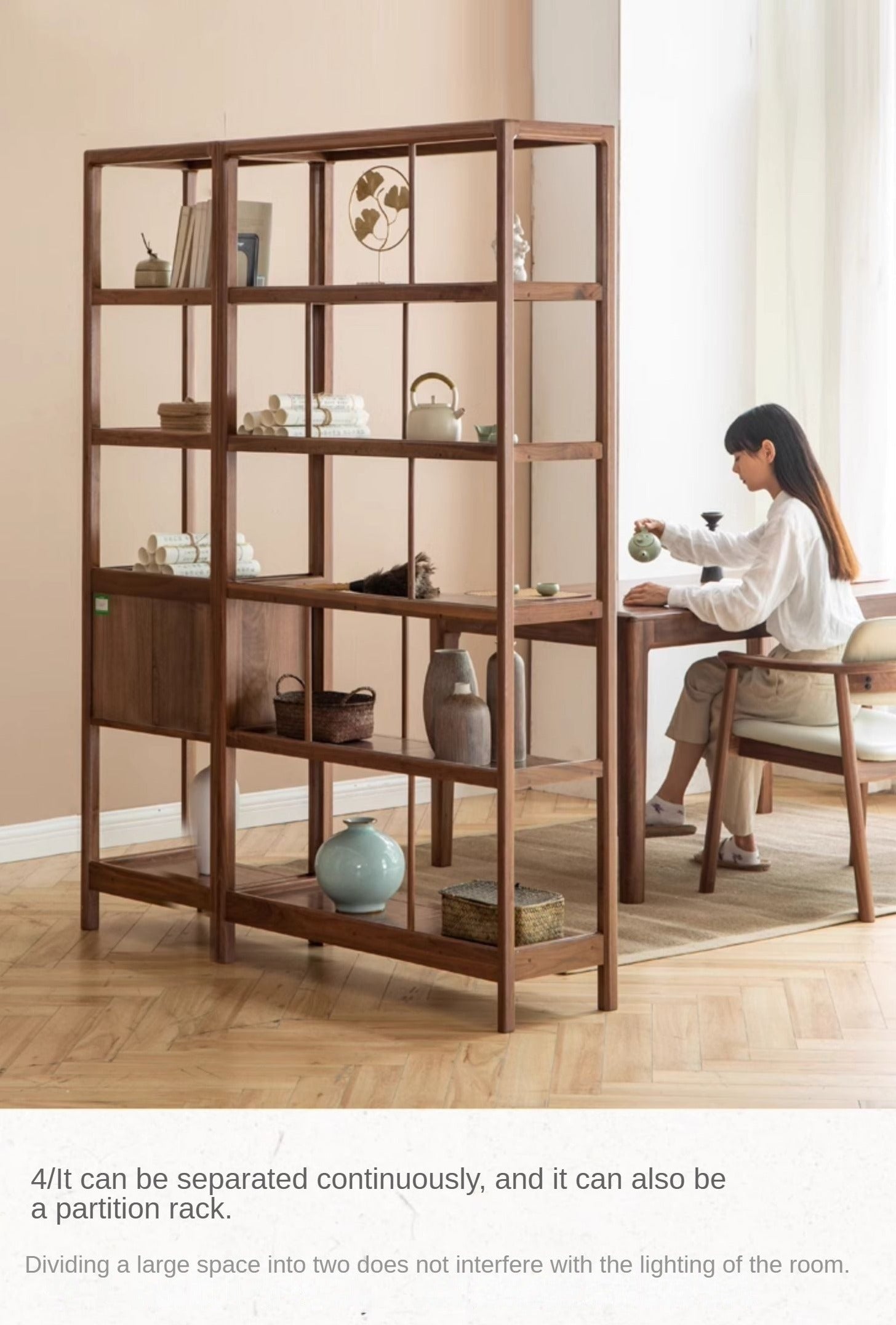 Solid Black Walnut & Ash Wood Bookshelf - Modern Bookcase with Display Cabinet & Wall Shelf for Living Room, Office & Library Storage