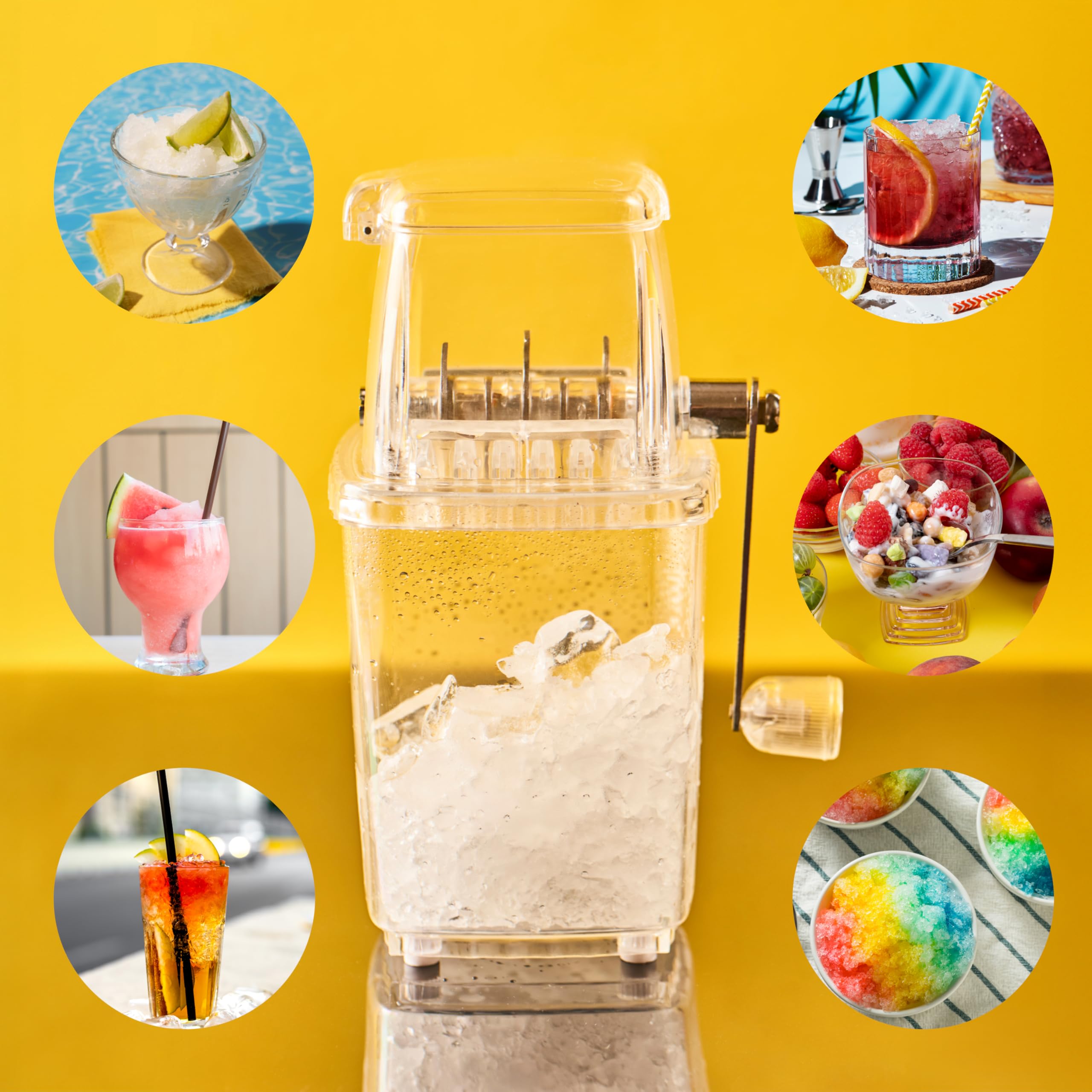 2LB Depot Portable Ice Maker - Manual Snow Cone Machine for Home & Commercial Use - Transparent Design with Stainless Steel Blades - Perfect for Shaved Ice, Snow Cones, Cocktails & Cold Drinks - Compact 9.2