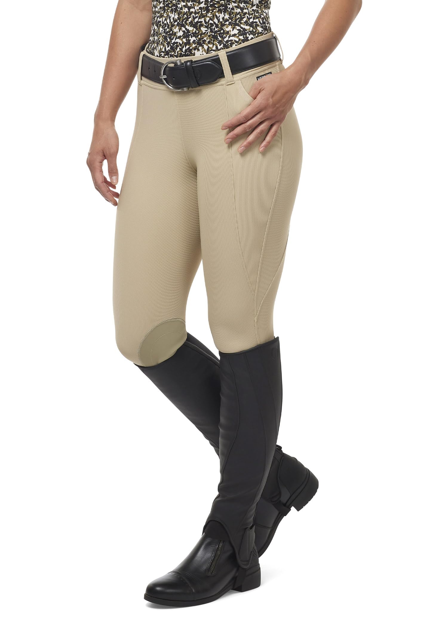 Kerrits Women's Microcord Knee Patch Horse Riding Tights - Light Compression Equestrian Leggings with Pockets for Comfort & Coverage | Perfect for English & Western Riding, Training & Competition