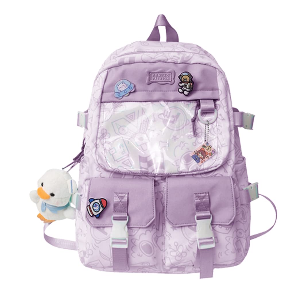 Cute Graffiti Backpack for Girls - Kawaii School Backpack Lightweight Bookbag for Students, Daypack for Travel & Casual Use (Purple) - Perfect for School, College, Work & Outdoor Adventures