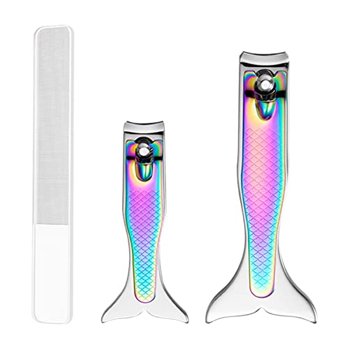 Premium 3-Piece Titanium Nail Clipper Set with Gradient Mermaid Handle & Nail File - Professional Manicure Tools for Men & Women - Perfect for Home, Travel, and Salon Use