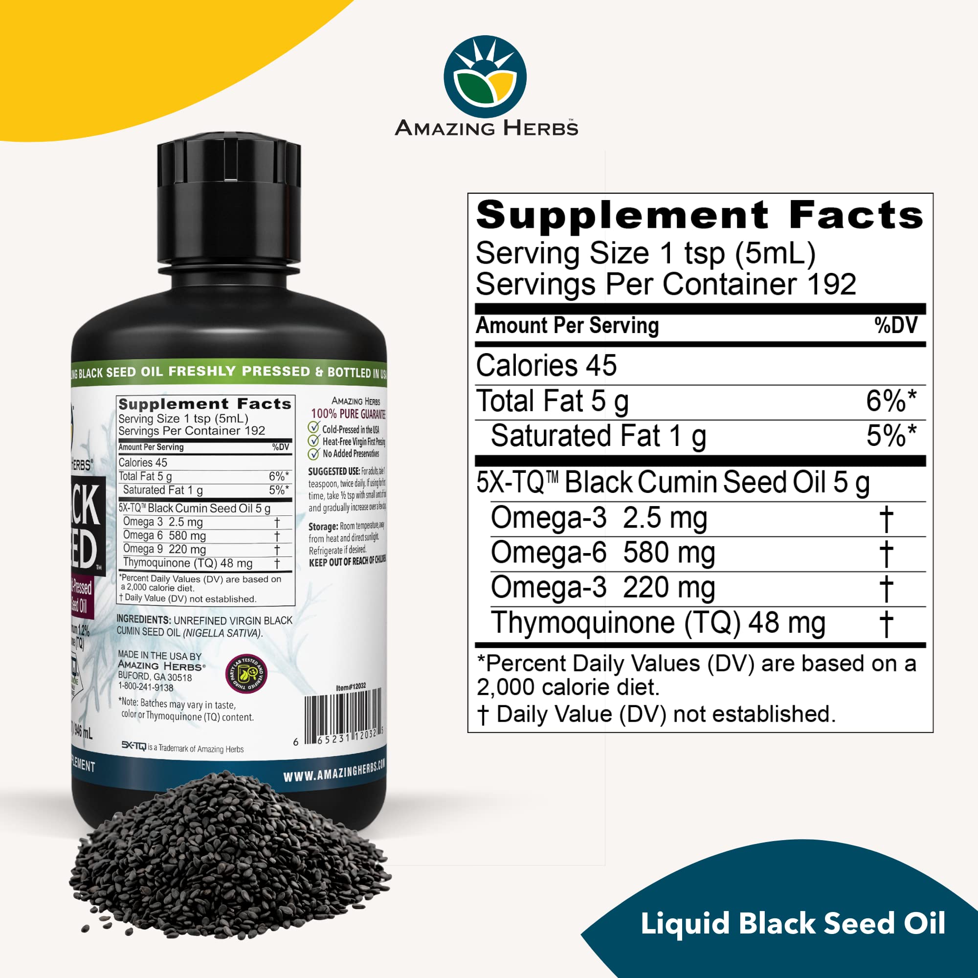 Premium Cold-Pressed Black Seed Oil (Nigella Sativa) - 32 Fl Oz for Digestive Health, Immune Support, Brain Function & Joint Mobility | Gluten-Free, Non-GMO | Perfect for Daily Wellness & Natural Remedies