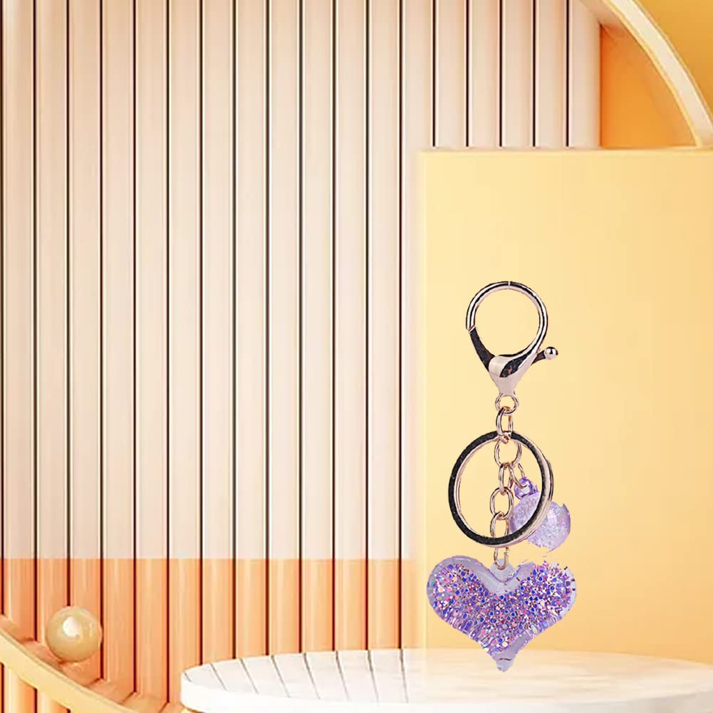 PHEZEN Cute Transparent Heart Keychain - Shining Sequin Acrylic Couple Keychain with Love Pendant - Kawaii Gift for Valentine's Day, Anniversary & Couples Accessories - Perfect for Keys, Bags & Backpacks