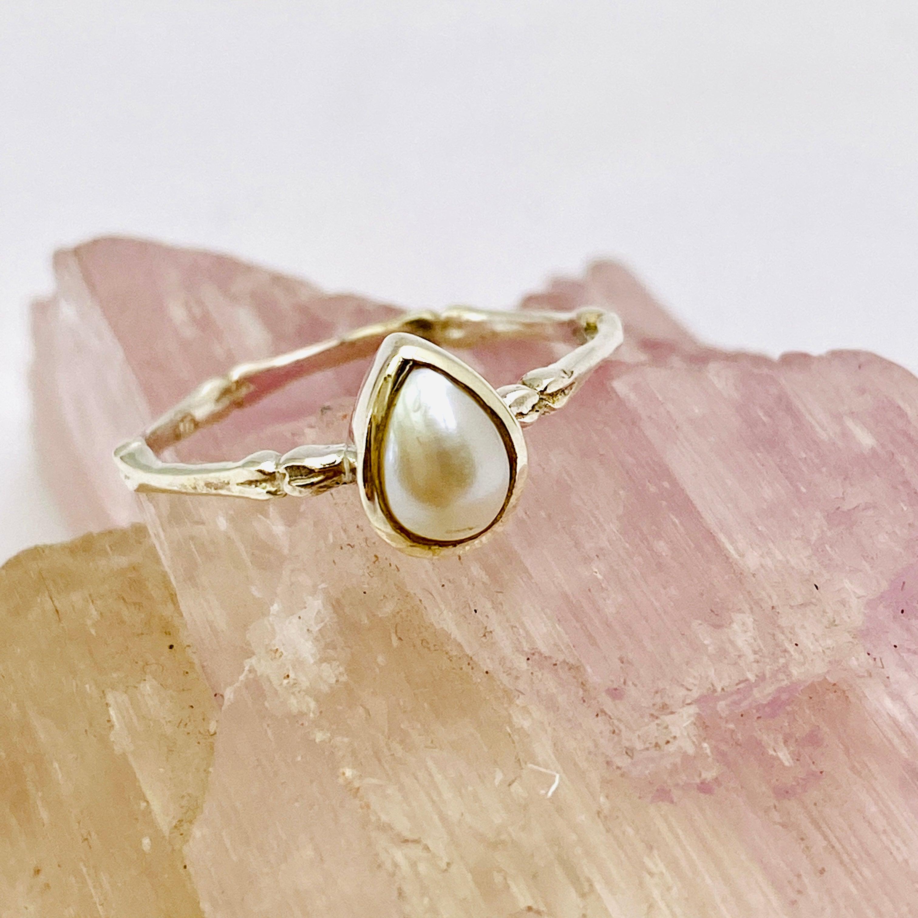 Pearl Teardrop Fine Band Ring R3691 PL - Elegant Sterling Silver Jewelry for Women, Perfect for Weddings, Anniversaries & Special Occasions