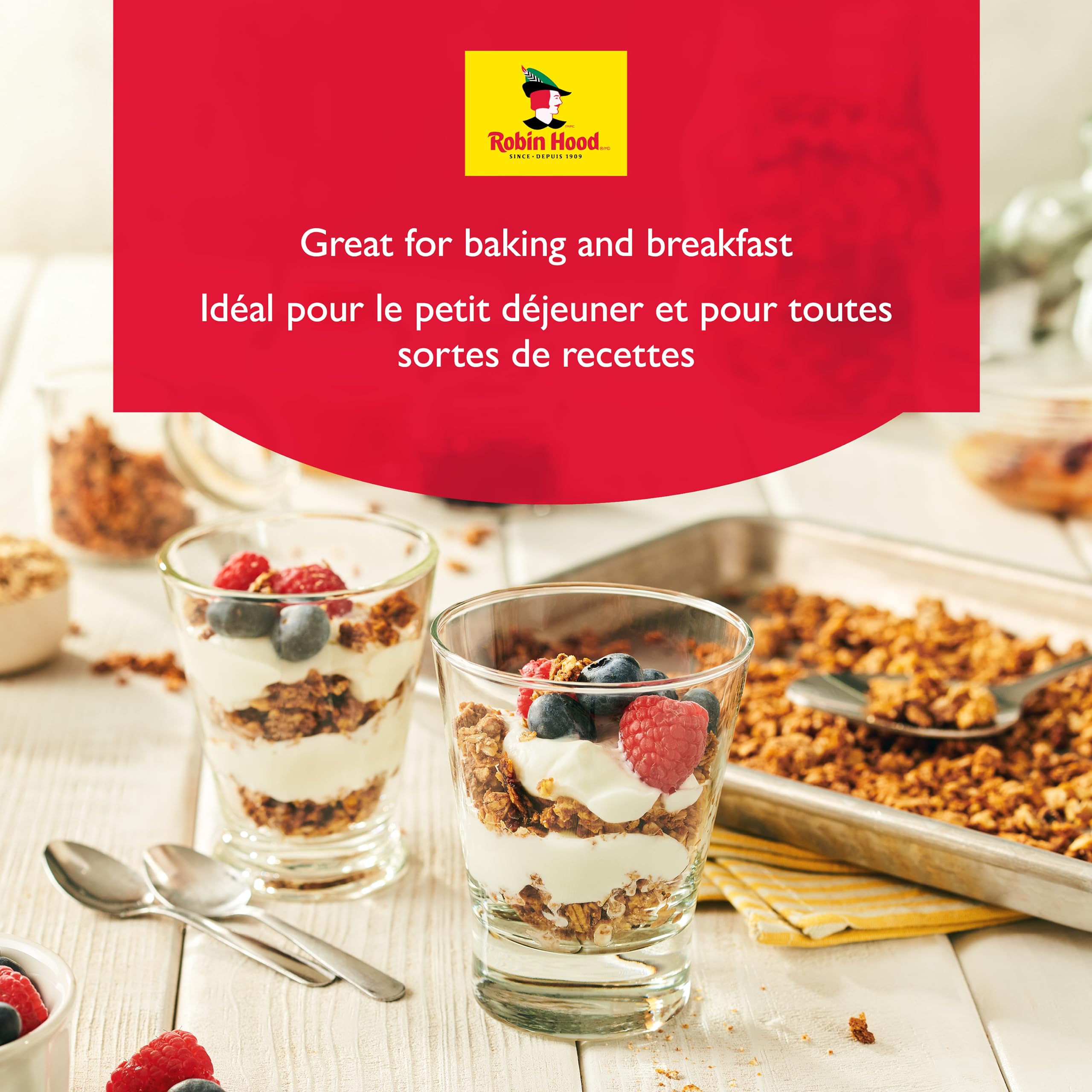 Robin Hood 100% Whole Grain Large Flake Oats - 1kg (Pack of 1) | 100% Canadian Oats | Perfect for Baking, Breakfast Cereal & Healthy Snacks