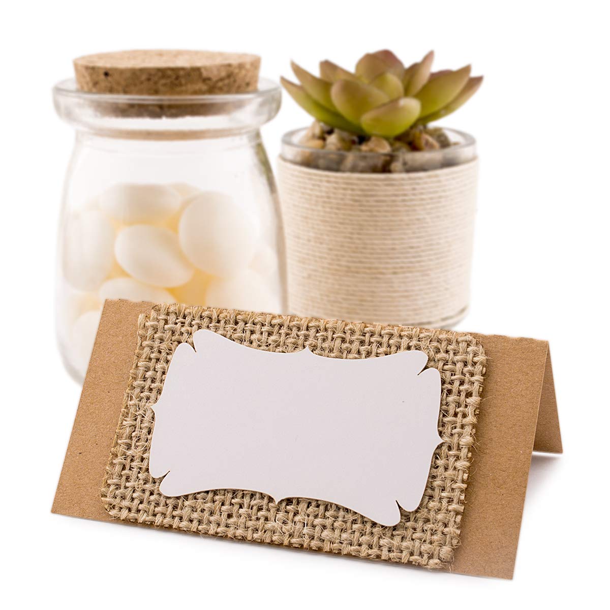 50 Pack Rustic Kraft Burlap Wedding Place Cards - 3-Layer Elegant Escort Cards for Wedding, Bridal Shower, Baby Shower & Party Decorations