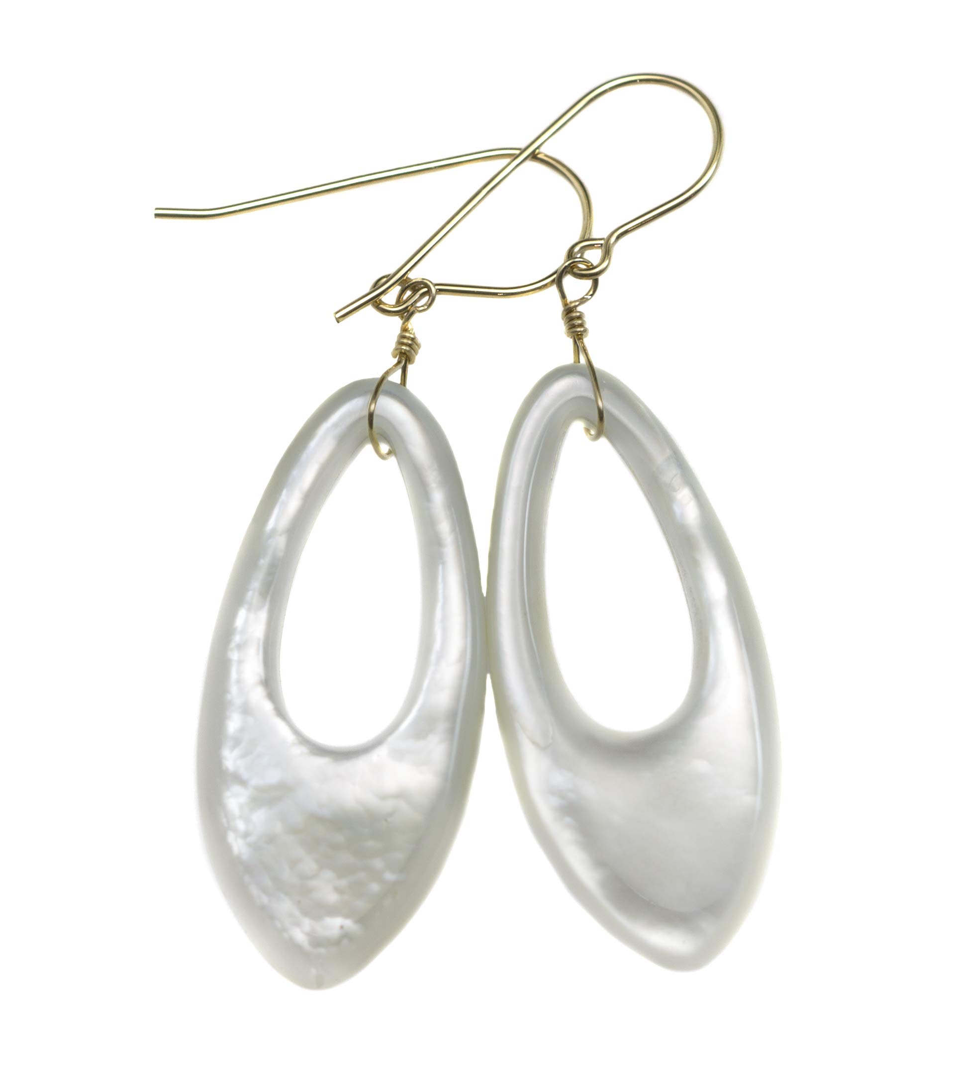 Elegant Mother of Pearl Earrings - Hand Carved Long Teardrop Design, White Polished MOP Drops (2 Inches) | Perfect for Weddings, Parties & Special Occasions