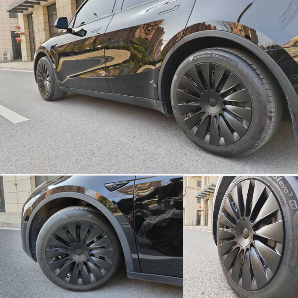 Tesla Model Y 19 Inch Gemini Wheel Covers (4-Piece Set) - Sleek Matte Black Induction Style Hub Caps - Perfect for Protection & Aesthetic Upgrade on Model Y 2017-2023