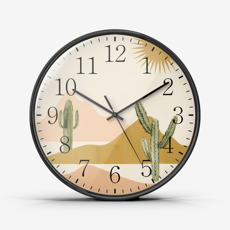Silent Wall Clock - Non-Ticking Quartz Movement, Desert Sun Design - Perfect for Living Room, Bedroom & Office Decor