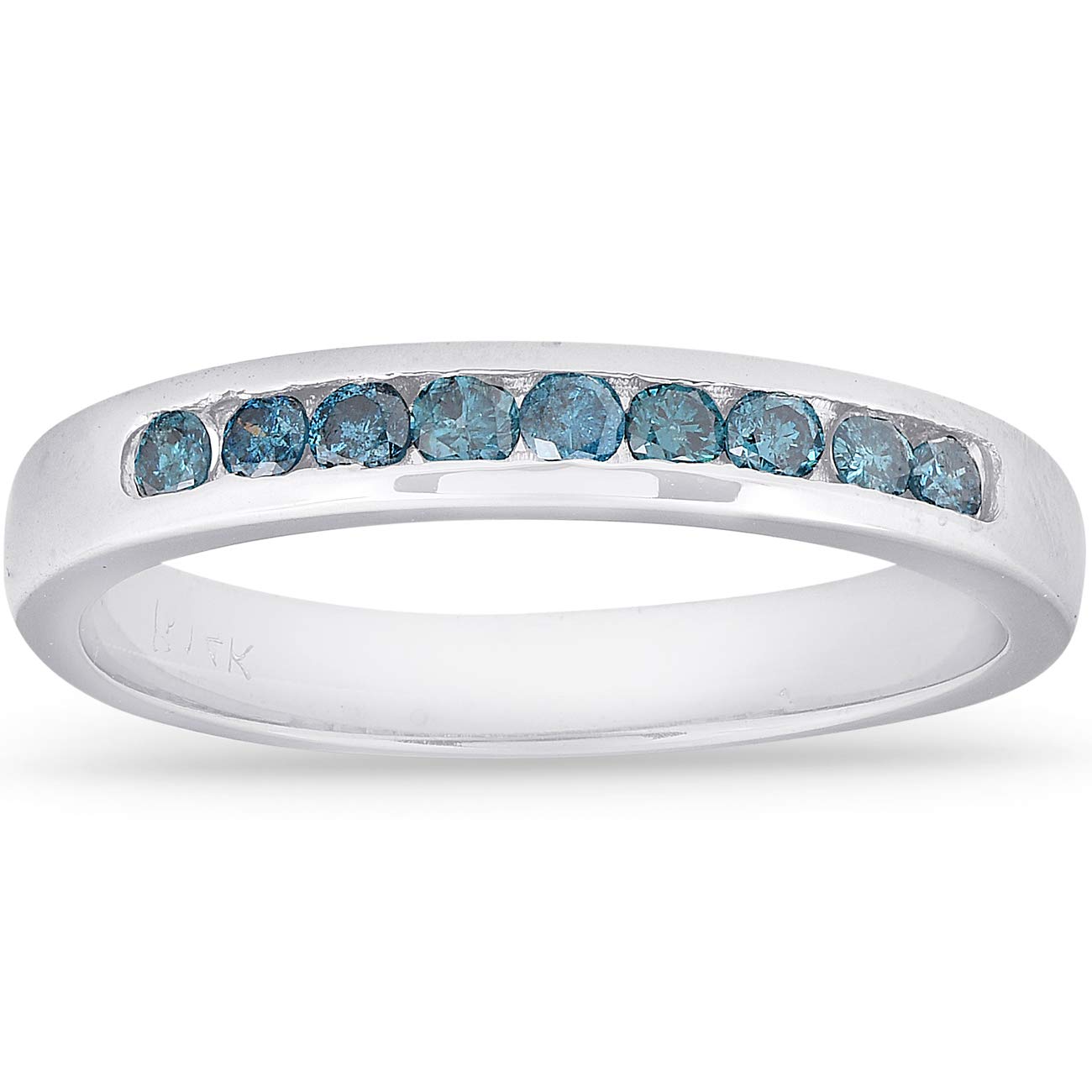 1/4 Carat Blue Diamond Wedding Ring - 14K White Gold Channel Set Stackable Band for Women - Perfect for Anniversary, Engagement & Everyday Wear