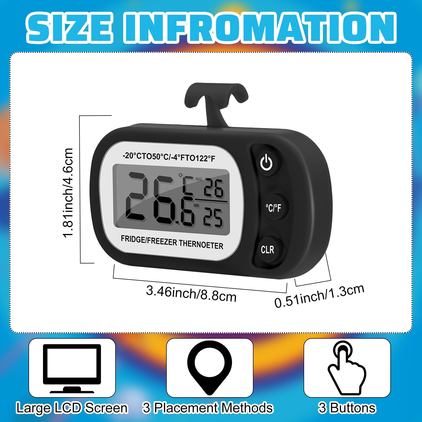 Kanayu 18 Pack Waterproof Digital Refrigerator Thermometer with LCD Screen & Magnetic Back - Accurate Freezer/Fridge Temperature Monitor for Kitchen, Home, Restaurant & Commercial Use (Black)