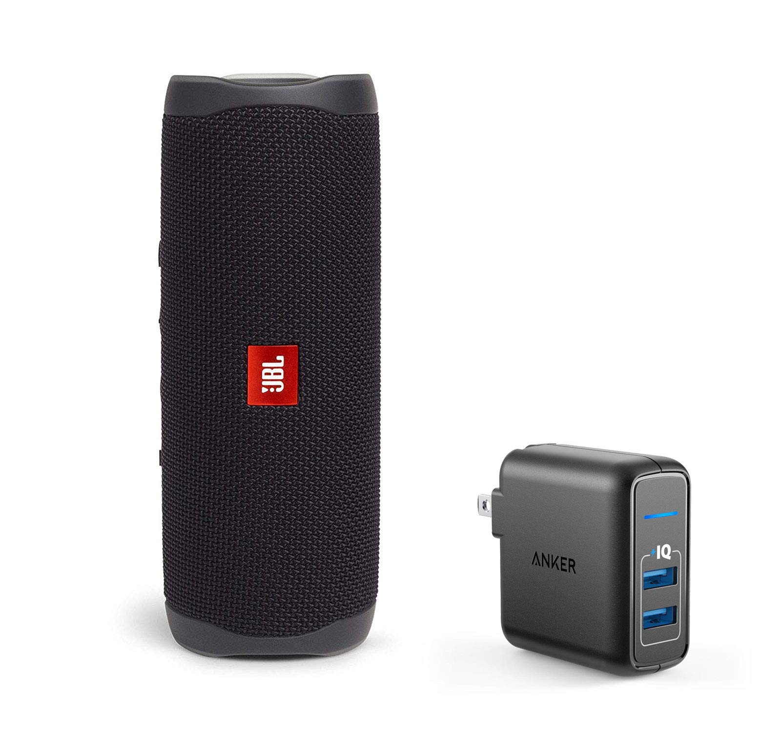 JBL Flip 5 Waterproof Portable Wireless Bluetooth Speaker with 2-Port USB Wall Charger - Black | Outdoor, Pool, Beach & Travel Use | IPX7 Waterproof | 12 Hours Playtime