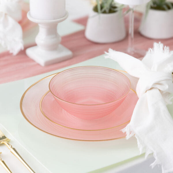 12 oz. Pink Transparent and Gold Round Soup Bowls - Set of 10 - Crystal Design - Perfect for Dinner Parties, Restaurants & Home Decor
