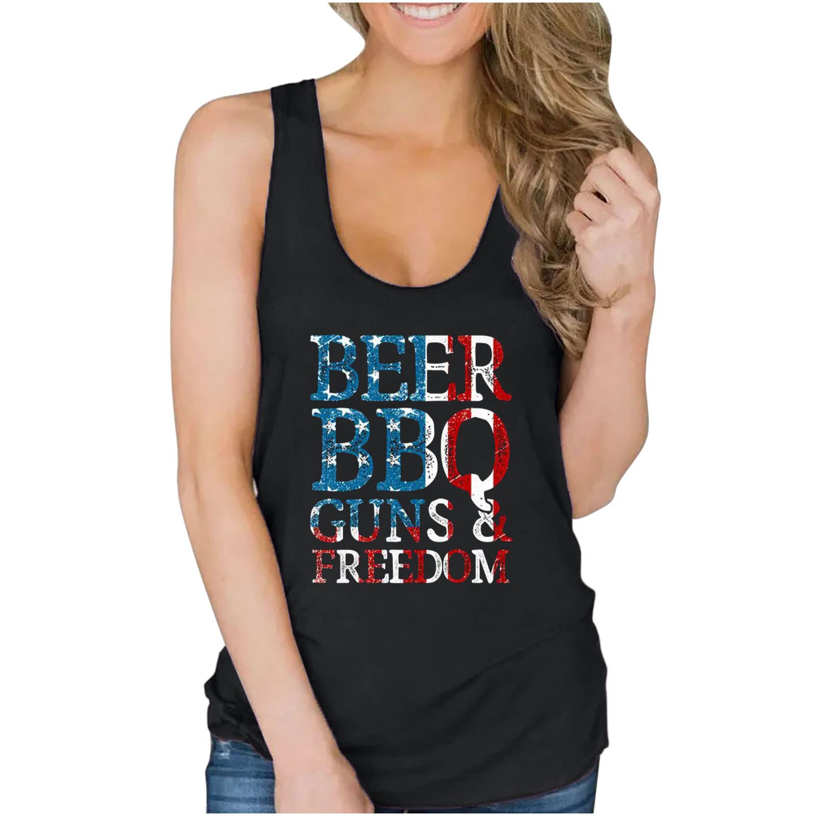 American Flag Tank Top Women - Patriotic Sleeveless Tee for 4th of July & BBQ Parties