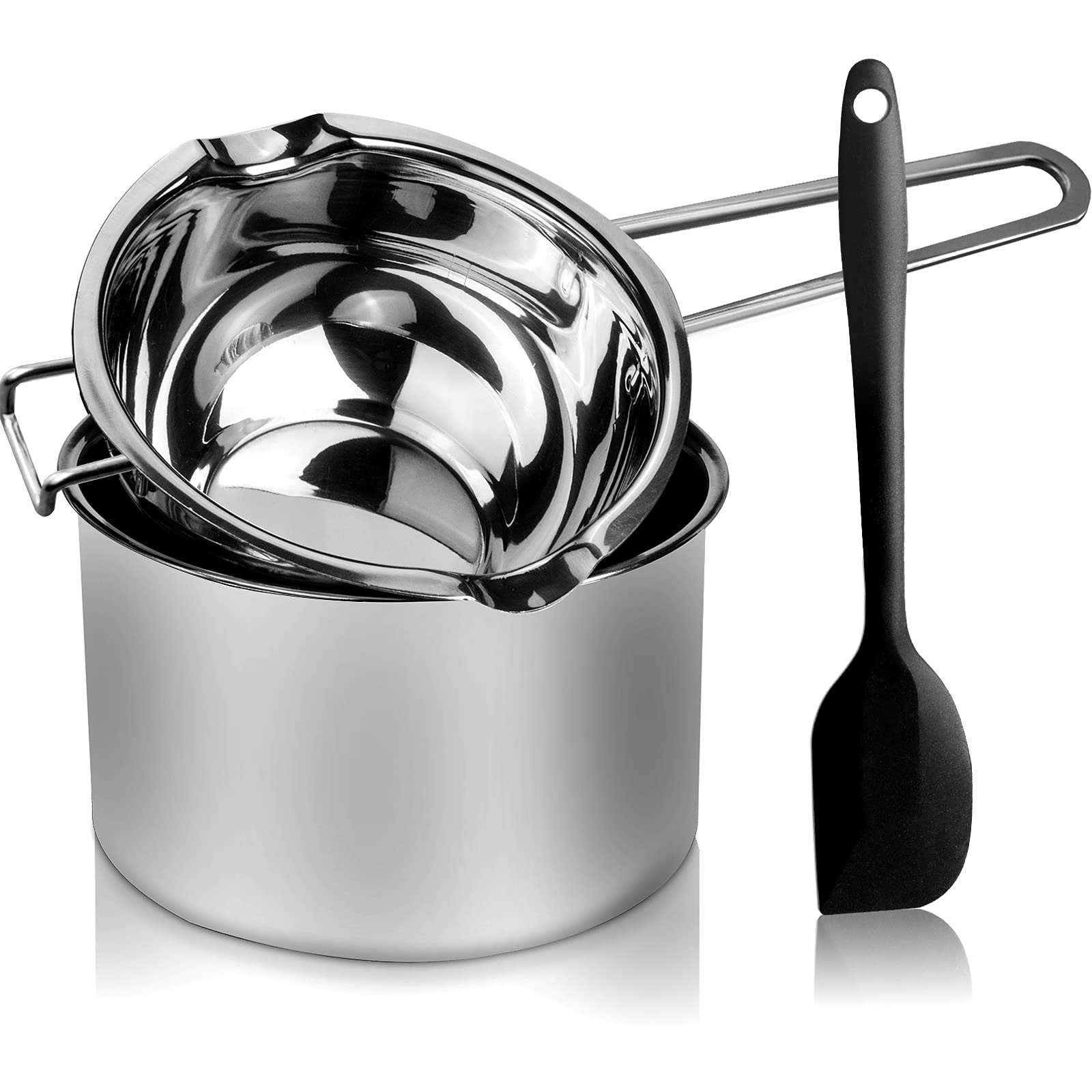 1000ML Double Boiler Pot with 2200ML Stainless Steel Pot & Silicone Spatula - Chocolate Melting, Candy Making, Soap & Wax Crafting Kit - Perfect for DIY Candle Making, Bath Bombs & Cosmetic Creams