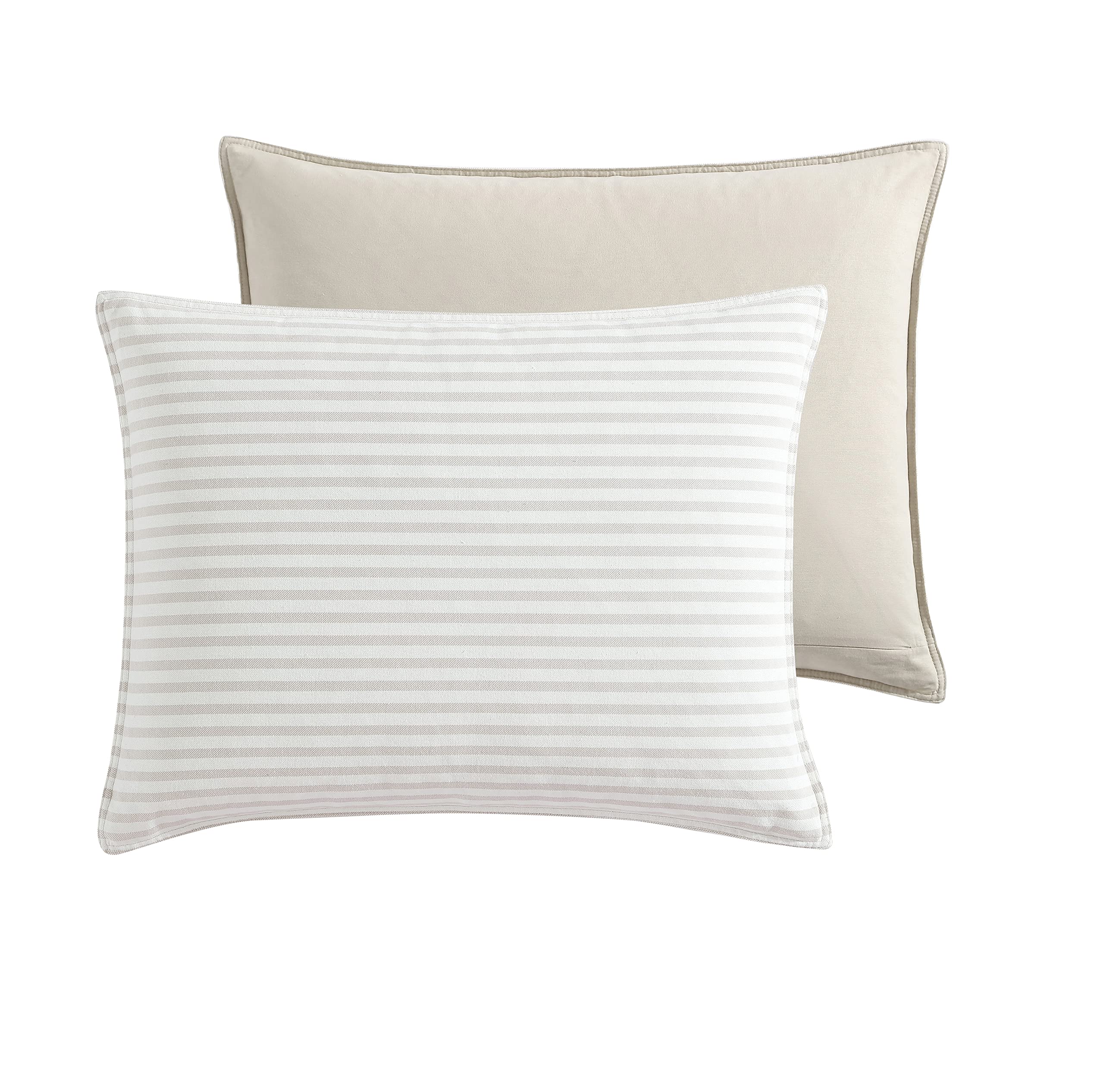 Nautica Queen Comforter Set - 100% Cotton Reversible Bedding with Matching Shams | All-Season Luxury Bedding for Master Bedroom & Guest Room (Saybrook Beige, Queen Size)