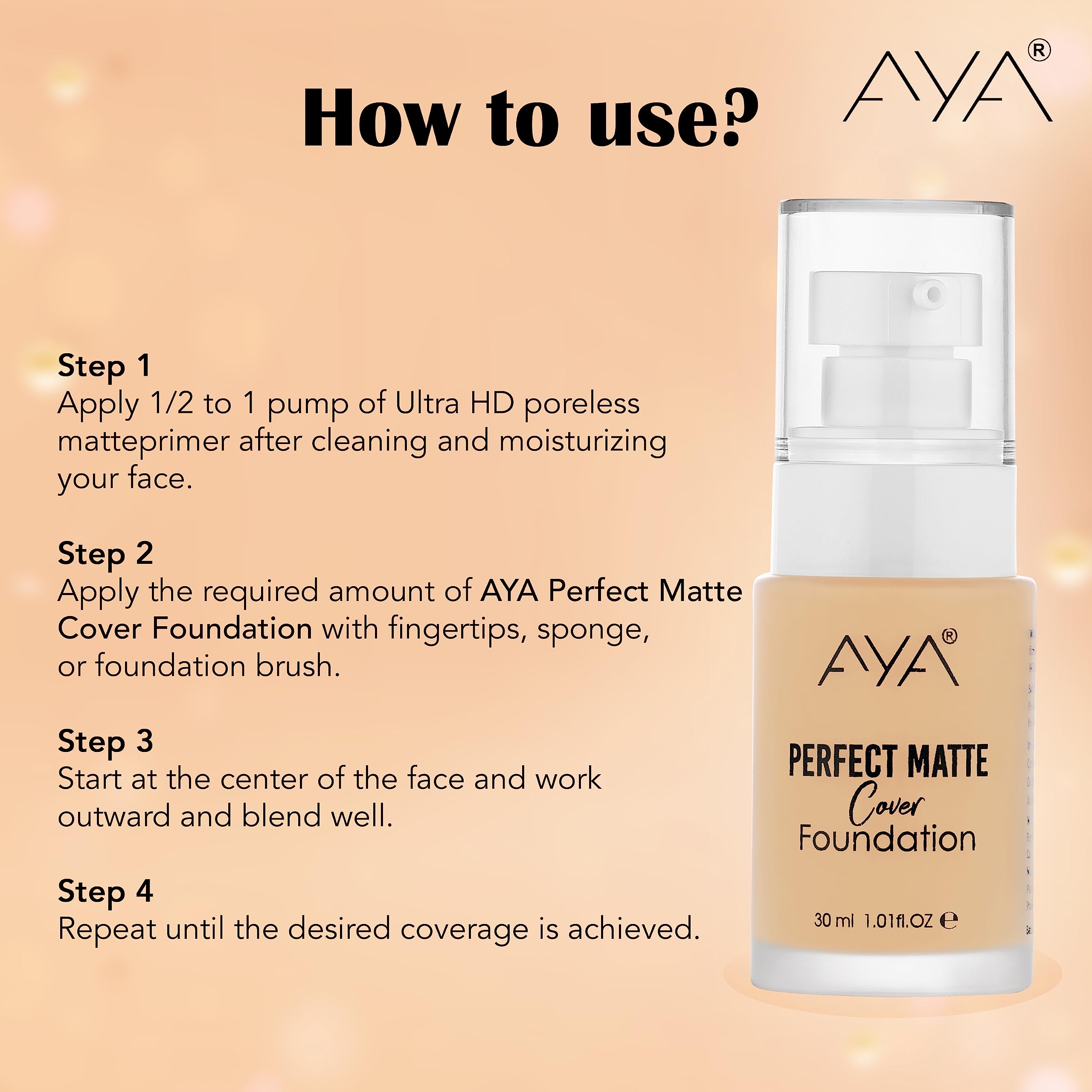 AYA Perfect Matte Cover Liquid Foundation - Full Coverage, Waterproof, Enriched with Argan Oil, Hyaluronic Acid & Vitamin E for All Skin Types - Covers Marks & Pigmentation - Medium Beige Shade | Ideal for Daily Wear, Special Occasions & Photo Shoots