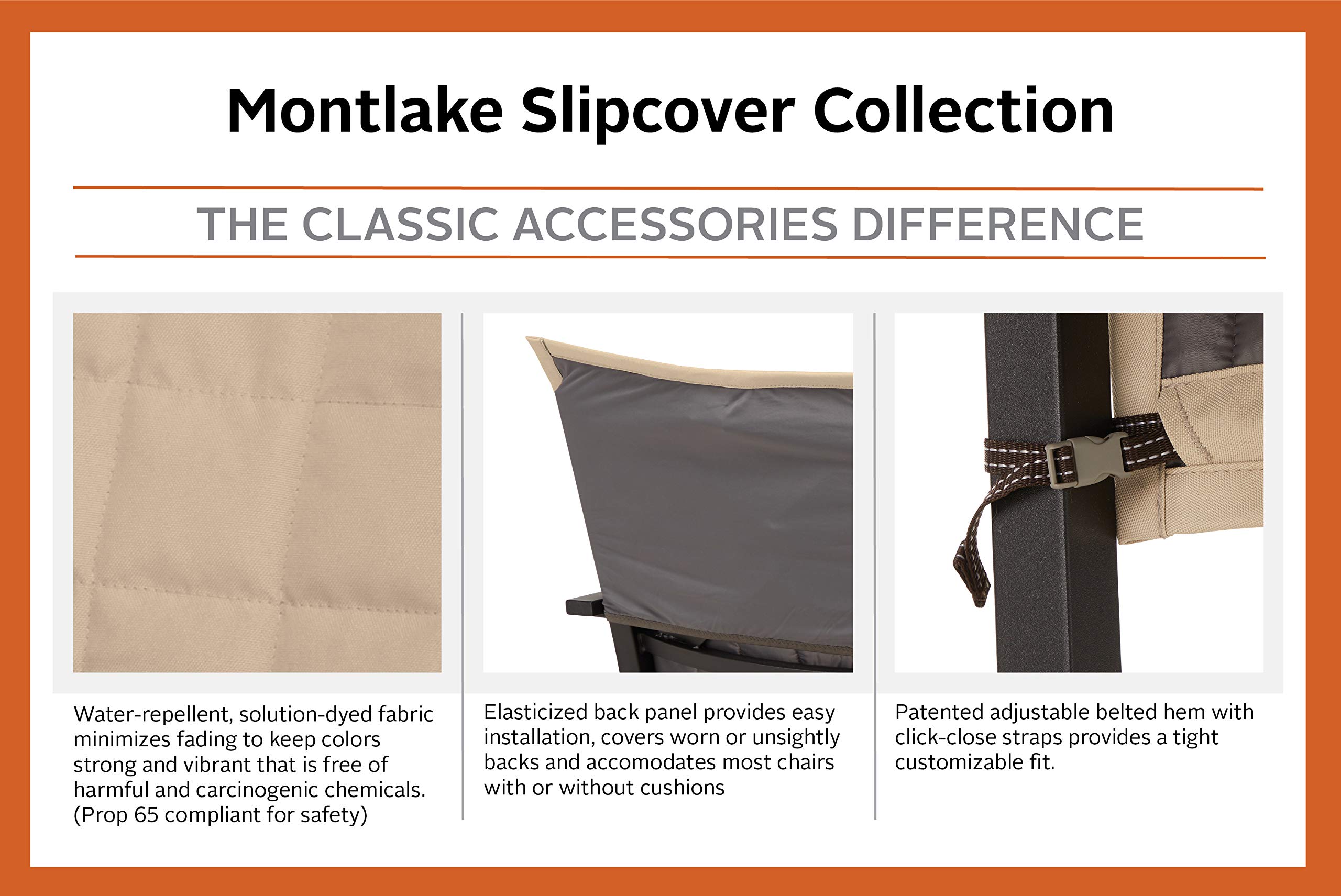 Classic Accessories Montlake 45 Inch Water-Resistant Patio Chair Slipcover, Antique Beige, Durable Outdoor Furniture Cover for All-Weather Protection, Perfect for Patio, Deck, and Garden Use