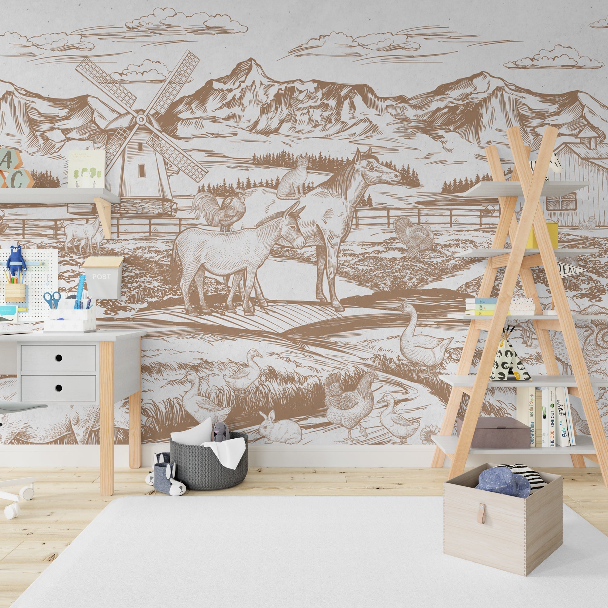 Village Life Wallpaper Mural - Authentic Countryside Charm Wall Decals for Farmhouse & Rustic Home Decor | Perfect for Living Room, Bedroom, Nursery & Office