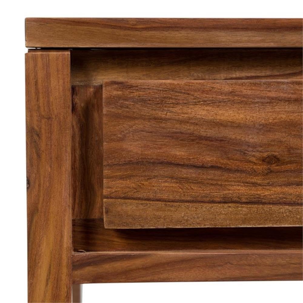 Mid-Century Modern Wood End Table with Drawer - Natural Brown Finish for Living Room, Bedroom & Office Decor