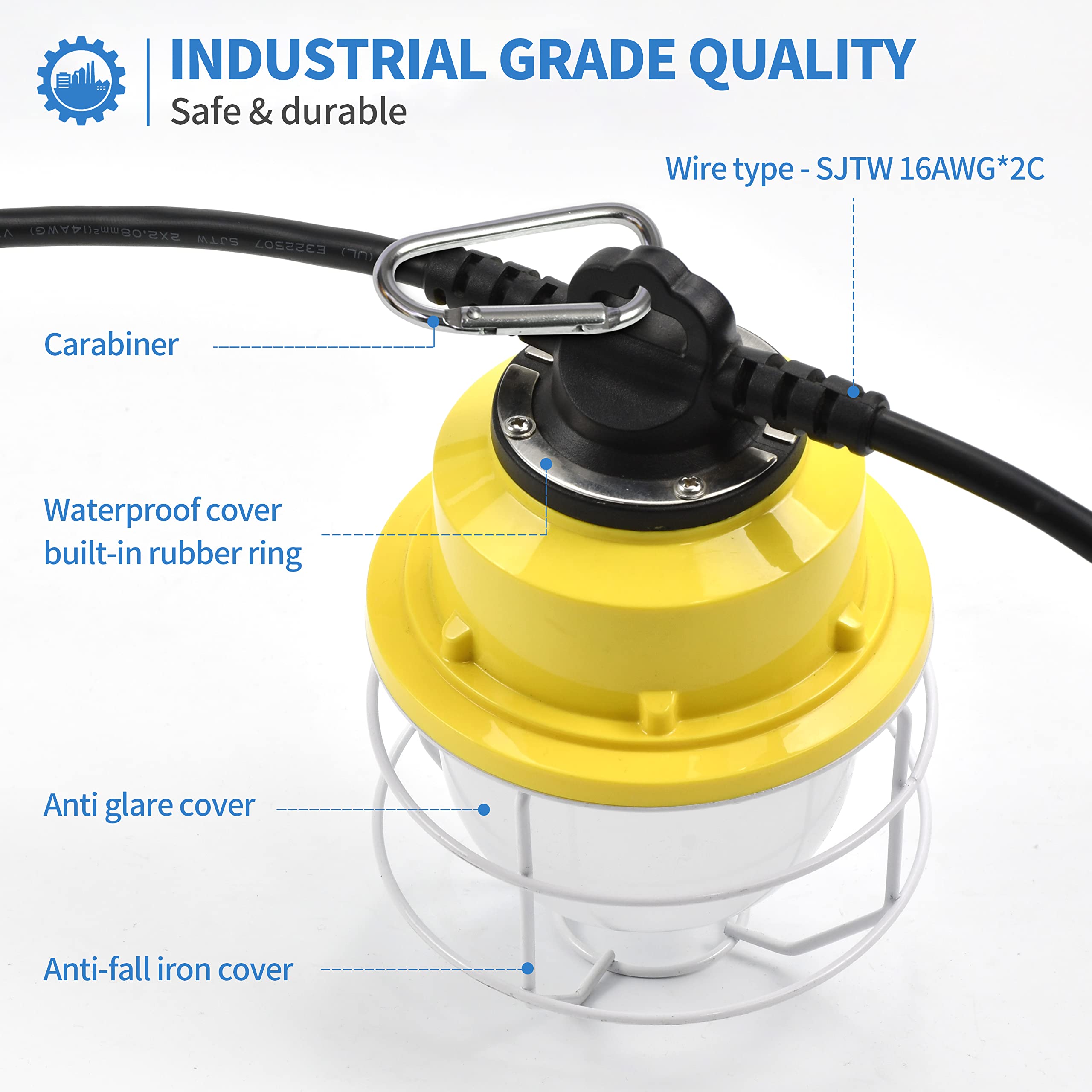 80W 50FT Construction String Lights - 10000LM Ultra Bright Outdoor Work Lights with Steel Guard, IP65 Weatherproof & ETL Certified - Perfect for Jobsite, Backyard, Patio, and Event Lighting