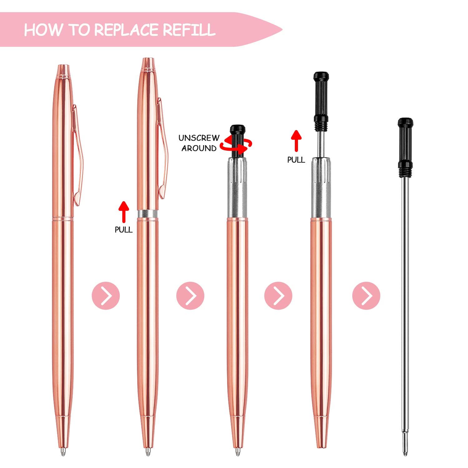3 Pack Slim Gold Ballpoint Pens with 1mm Black Ink - Premium Writing Pens for Office, Business, School - Perfect Gift for Students, Teachers, Weddings & Christmas (Rose Gold) - Ideal for Note Taking, Journaling & Everyday Use