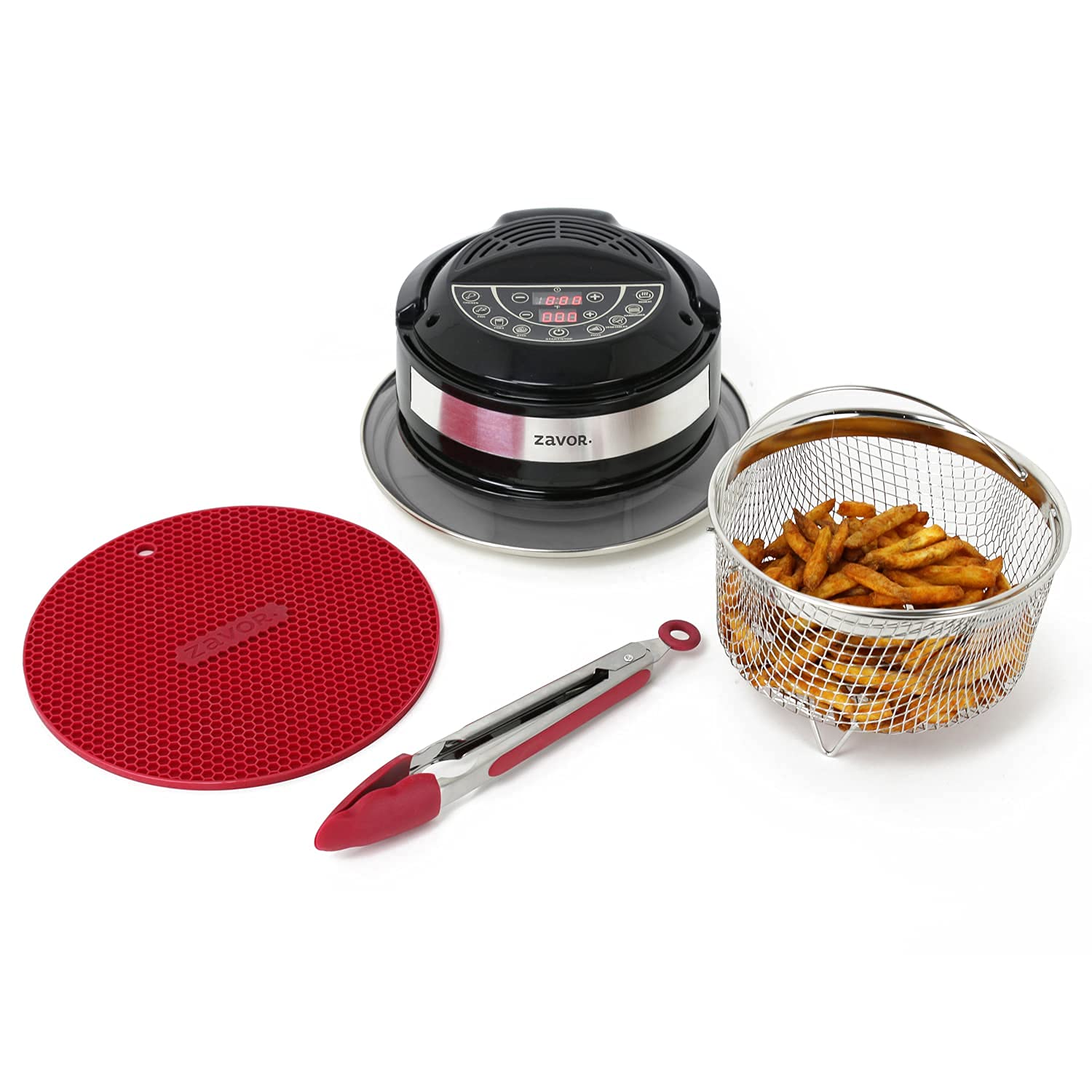 Zavor 8-in-1 Air Fryer Lid for 6Qt & 8Qt Stovetop Pressure Cookers - Compatible with Multicookers, Instant Pots & Stock Pots | Includes Stainless Steel Basket, Silicone Mat, Cooking Tongs & Free Recipe eBook | Perfect for Healthy Frying, Roasting & Baking at Home