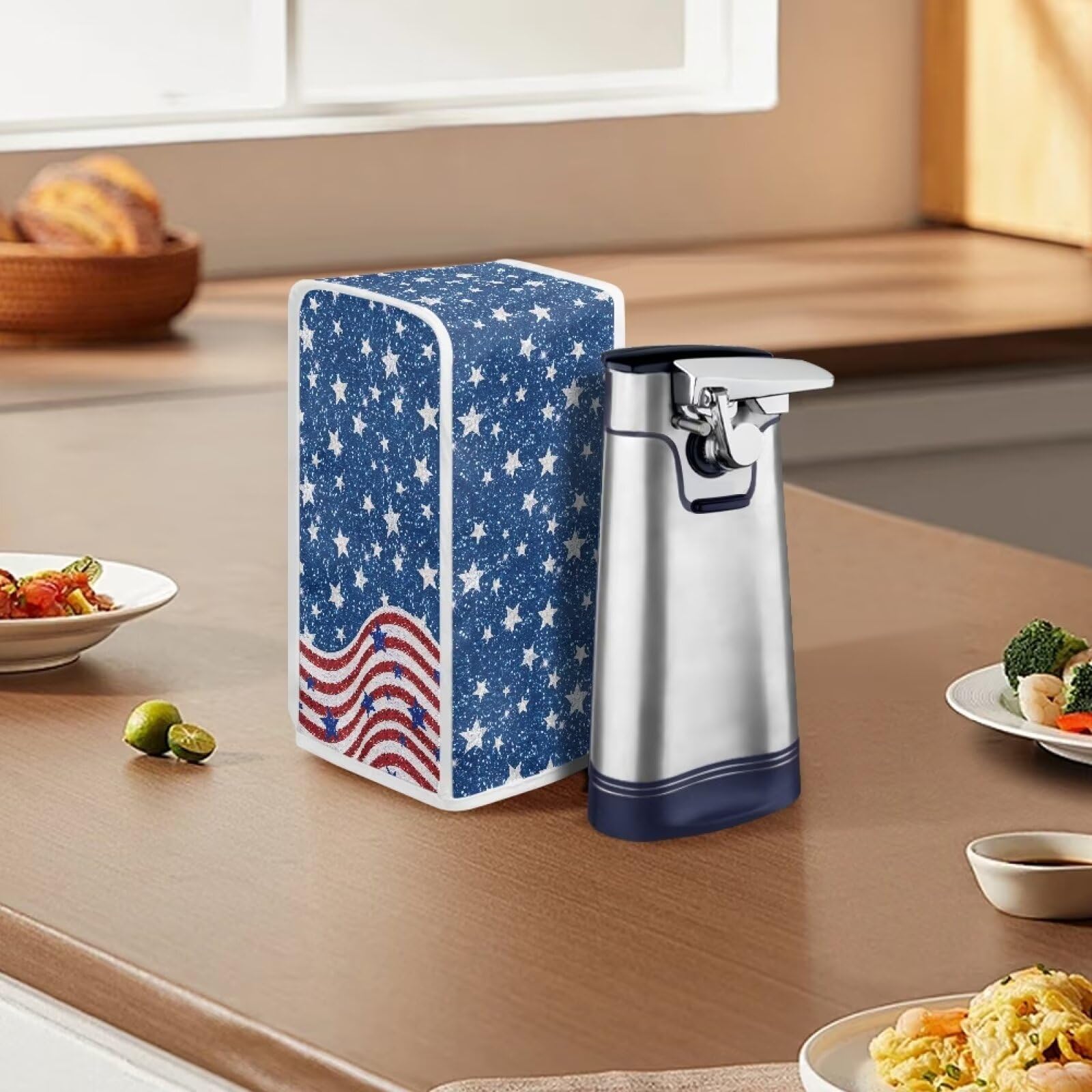American Flag Print Electric Can Opener Cover - Stain & Dust Protection for Most Automatic Can Openers (5.7×5.7×10 inches) - Perfect for Kitchen, RV, Camping & Emergency Prep