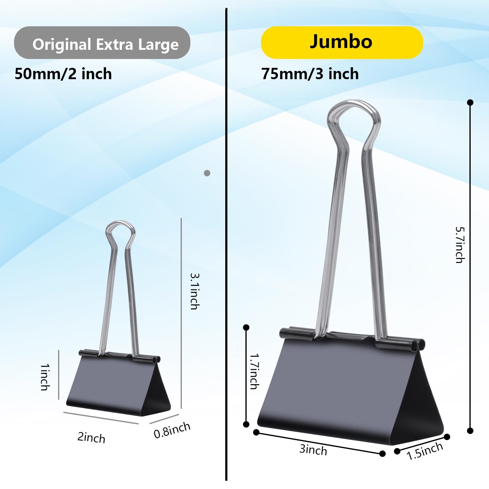 Ufmarine Jumbo Binder Clips 3 Inch (6 Pcs) - Extra Large Office Supplies for Organizing Documents