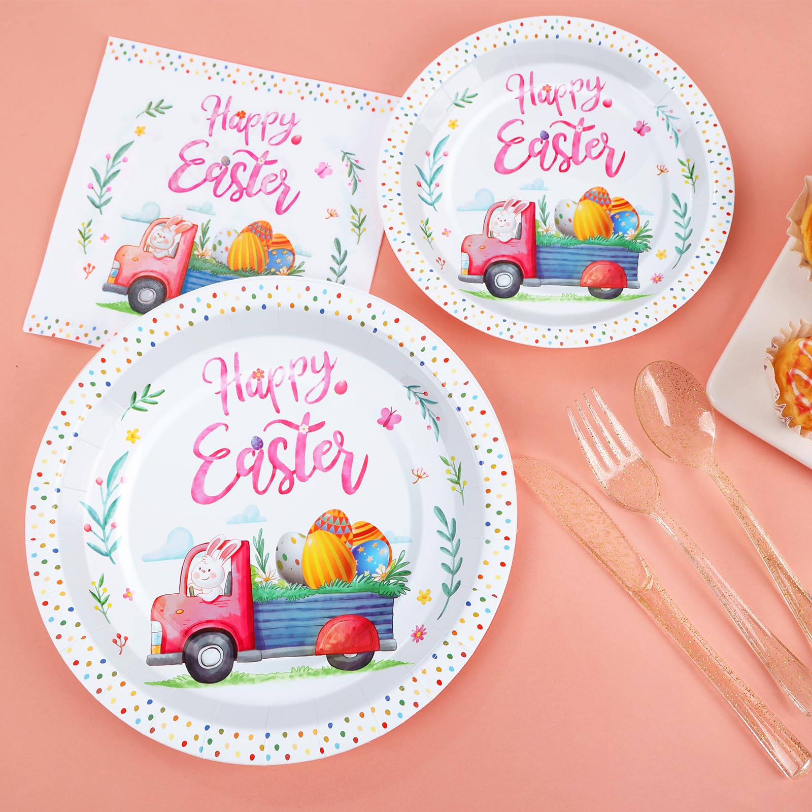 150-Piece Easter Paper Plates and Napkins Set - Bunny Themed Spring Party Supplies for 25 Guests | Perfect for Easter Celebrations, Baby Showers & Spring Gatherings