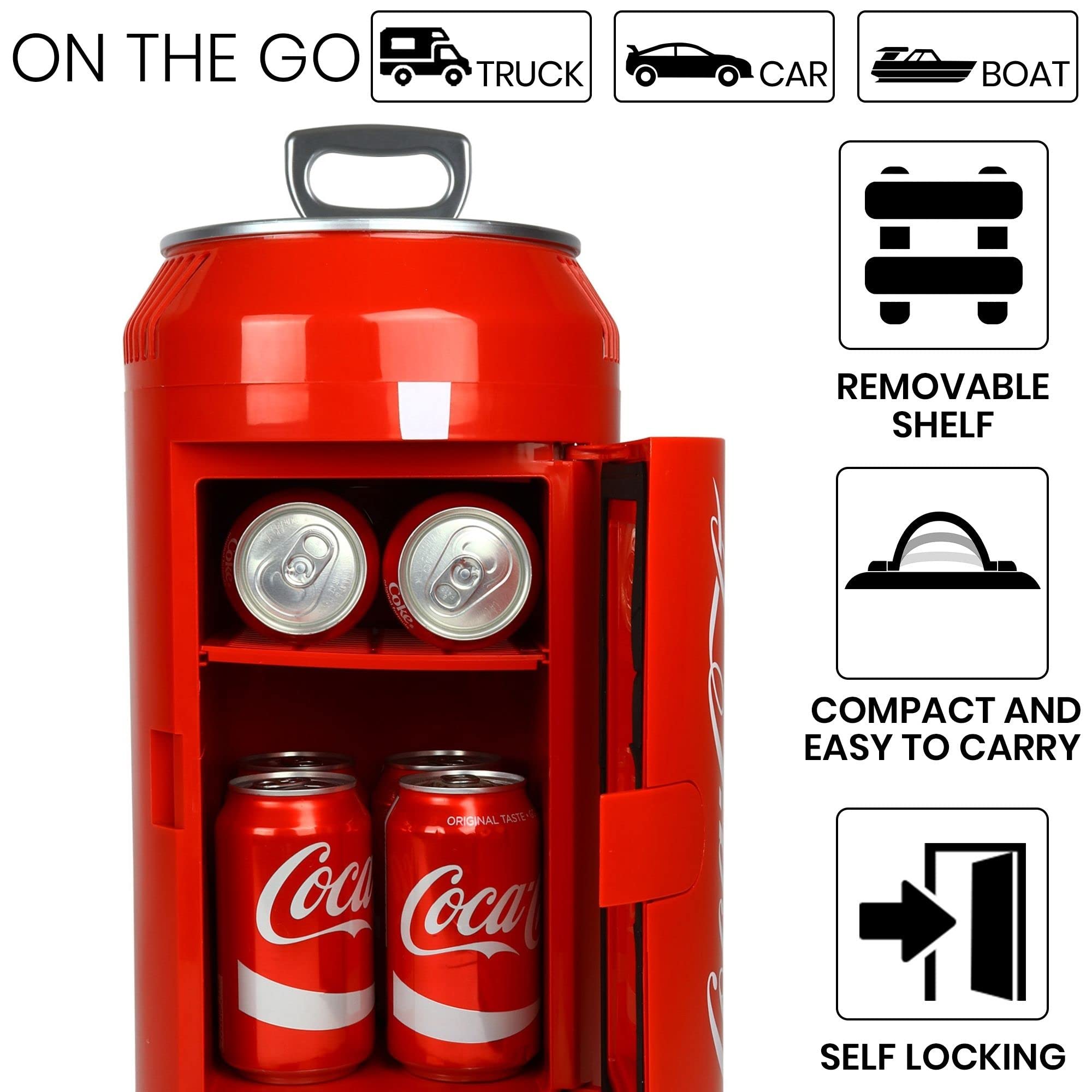 Koolatron Coca-Cola Portable 8 Can Mini Fridge - 5.4L/5.7Qt Thermoelectric Cooler for Home, Office, Car & Travel - Keeps Beer, Beverages, Snacks, Skincare & Medication Fresh - 12V DC/110V AC Power - Perfect for Road Trips, Camping & Dorm Rooms (Red CC06)
