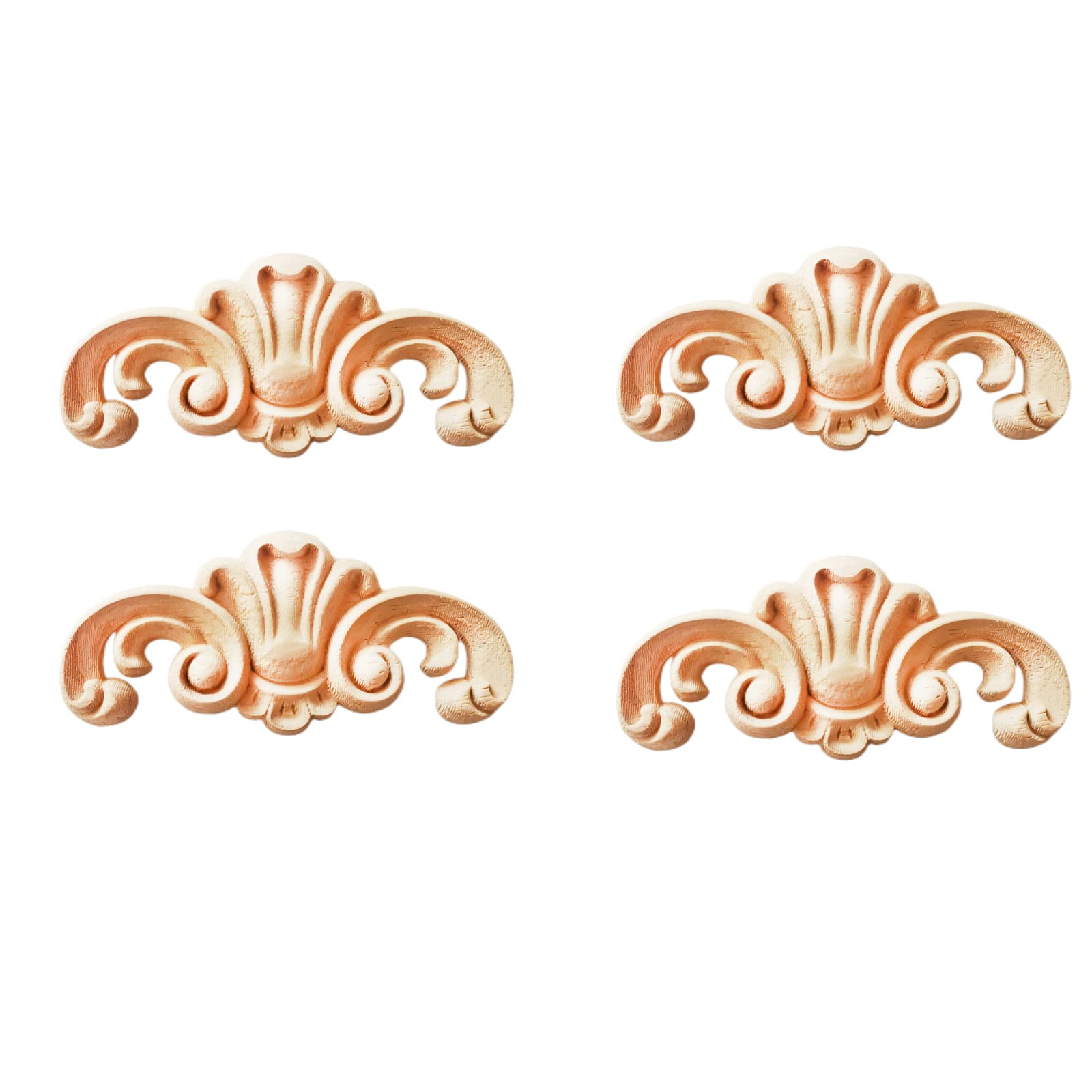 4PCS Unfinished Wood Appliques for Furniture - Hand-Carved Decorative Onlays for Bed, Door, Cabinet & Wardrobe - DIY Wood Carving Decor for Home Improvement & Vintage Style Interiors