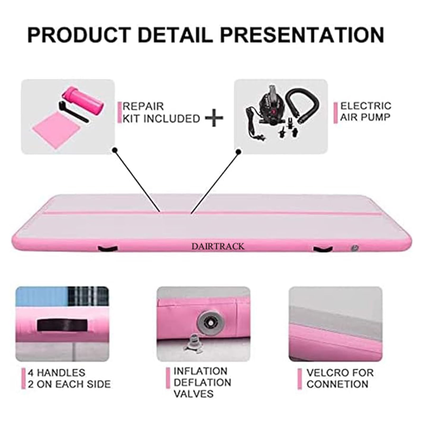 DAIRTRACK Inflatable Gymnastics Air Mat 10ft/13ft/16ft/20ft - Tumble Track Tumbling Mat for Home Gym, Cheerleading, Yoga & Water Training - Perfect for Indoor/Outdoor Exercise, Kids Play & Fitness Workouts